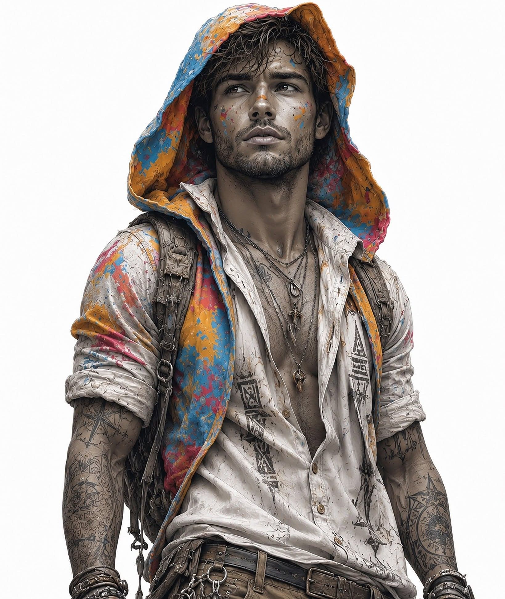 Rugged Paint-Splattered Street Art Portrait