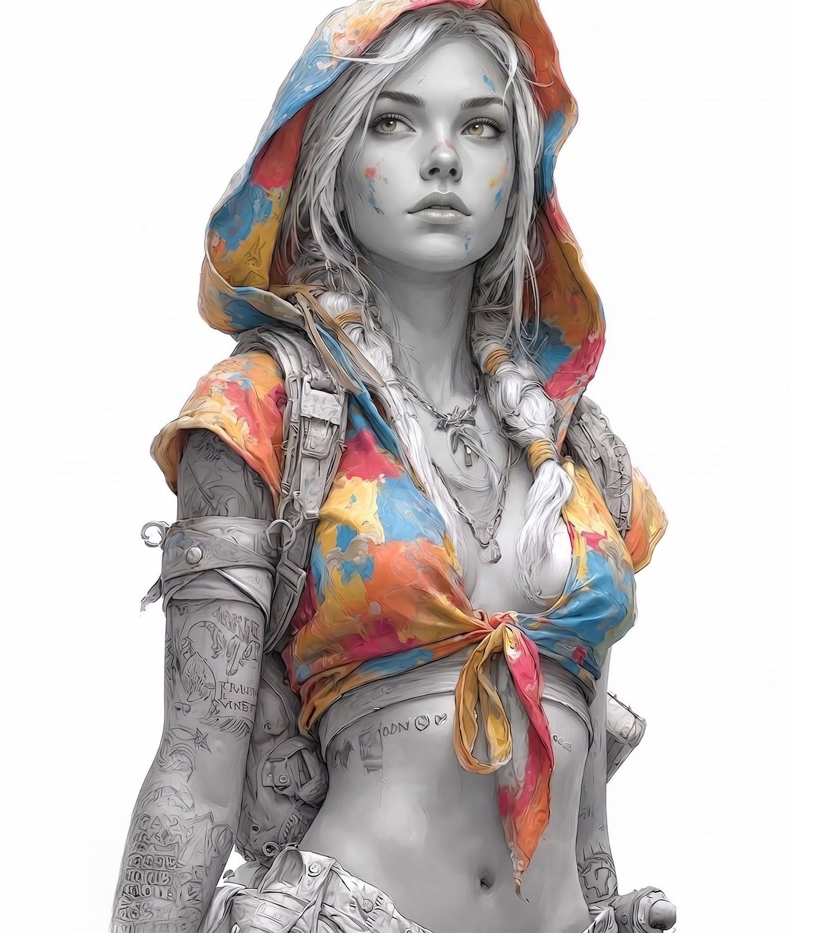 Monochrome Pop: Futuristic Fashion Portrait
