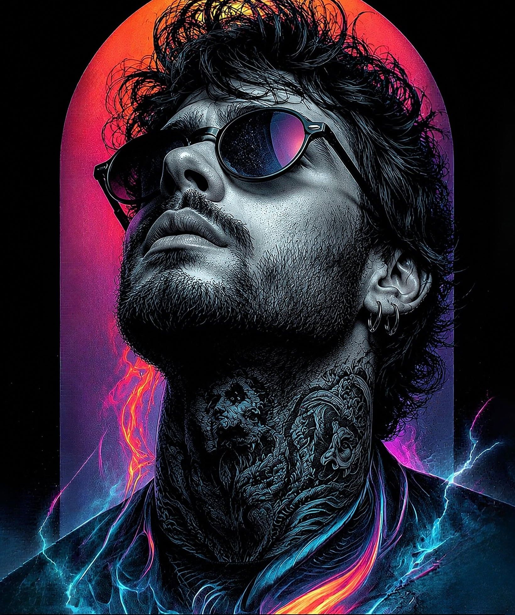 Cyberpunk Portrait: Neon Sunset & Electric Streaks