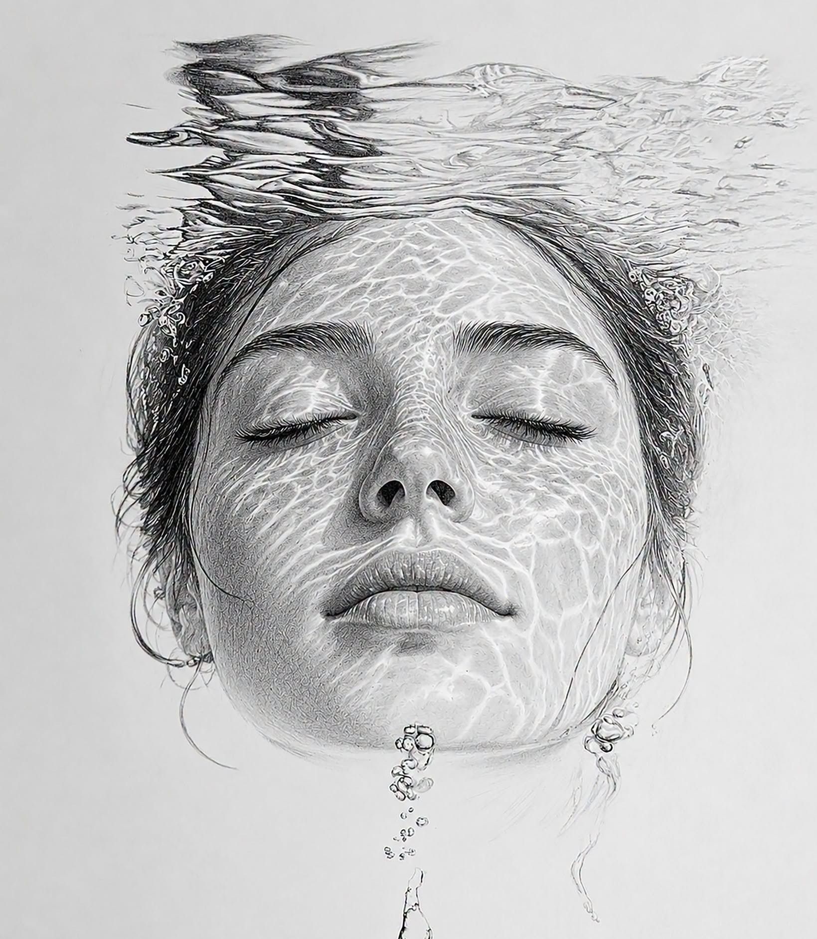 Caustic Graphite Portrait: Underwater Serenity