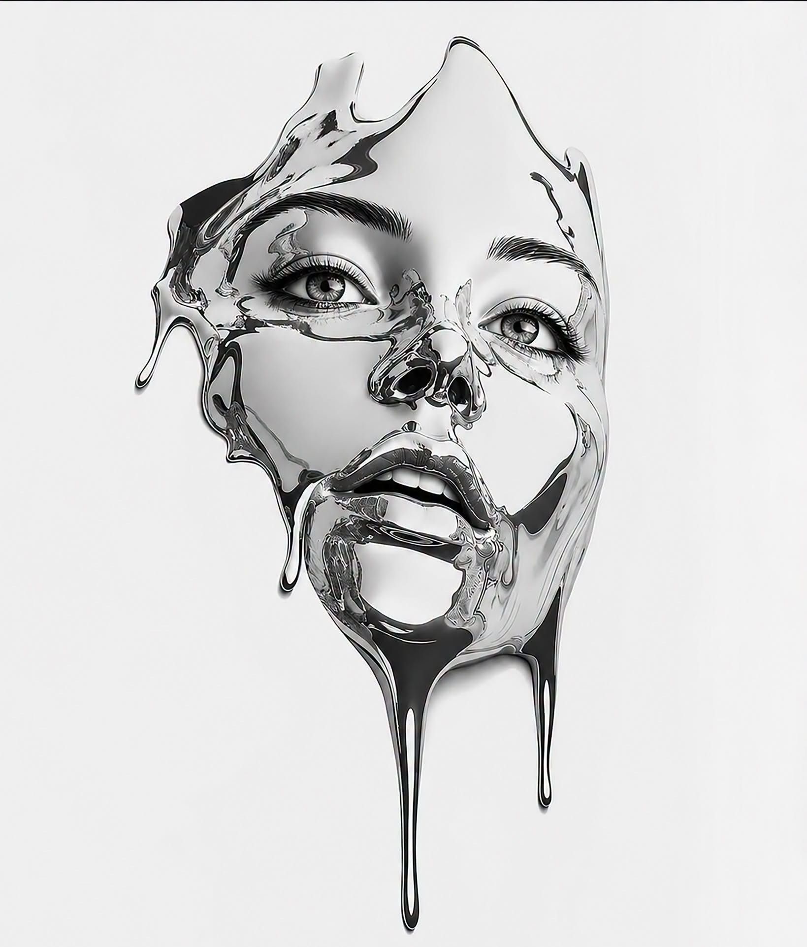 Liquid Chrome Surreal Fashion Portrait