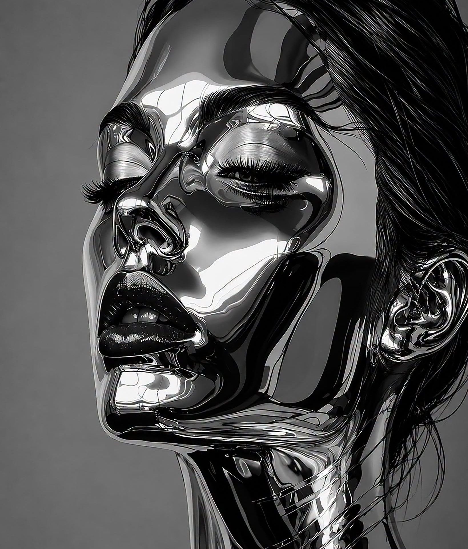Futuristic Liquid Metal Chrome Beauty