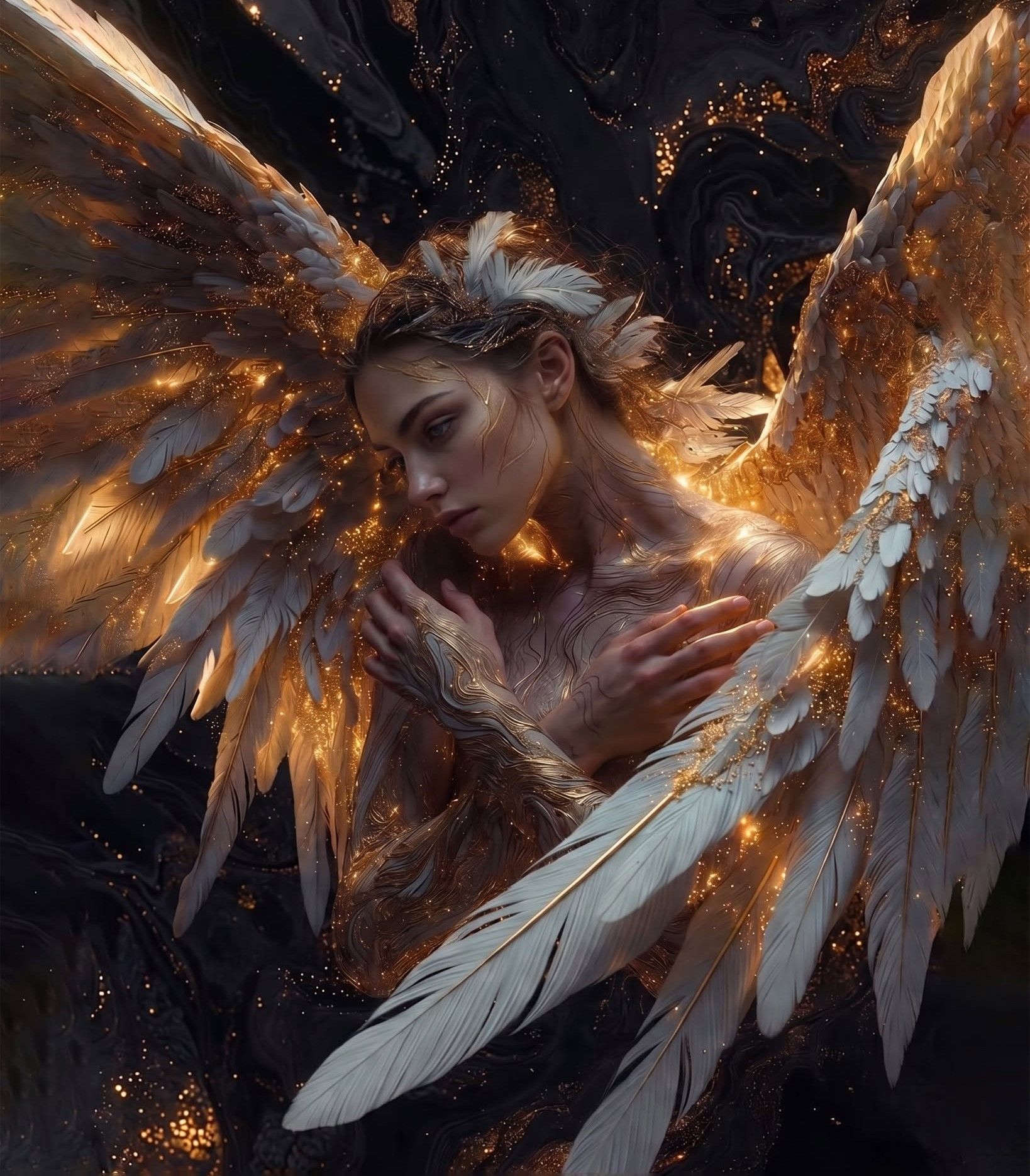 Golden Ember Angel in Dark Void