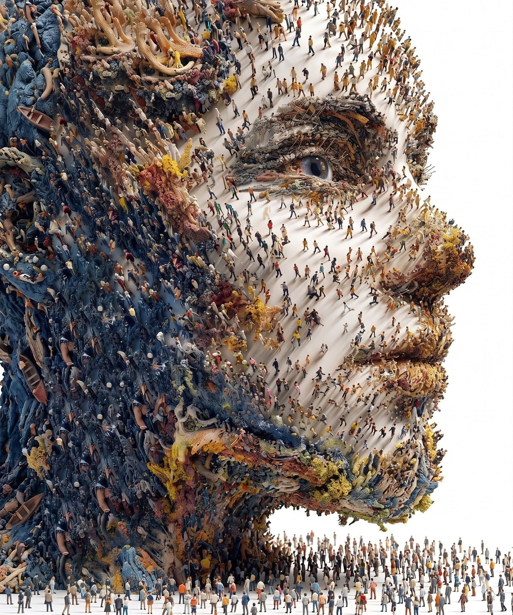 Surreal Coral Face: Micro-Human Ecosystem