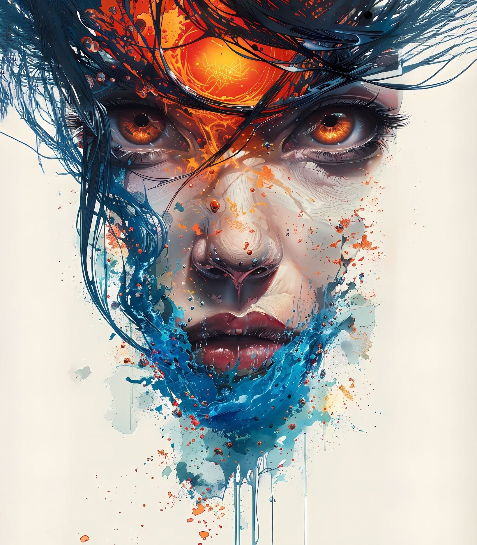 Surreal Fiery Paint Splash Portrait
