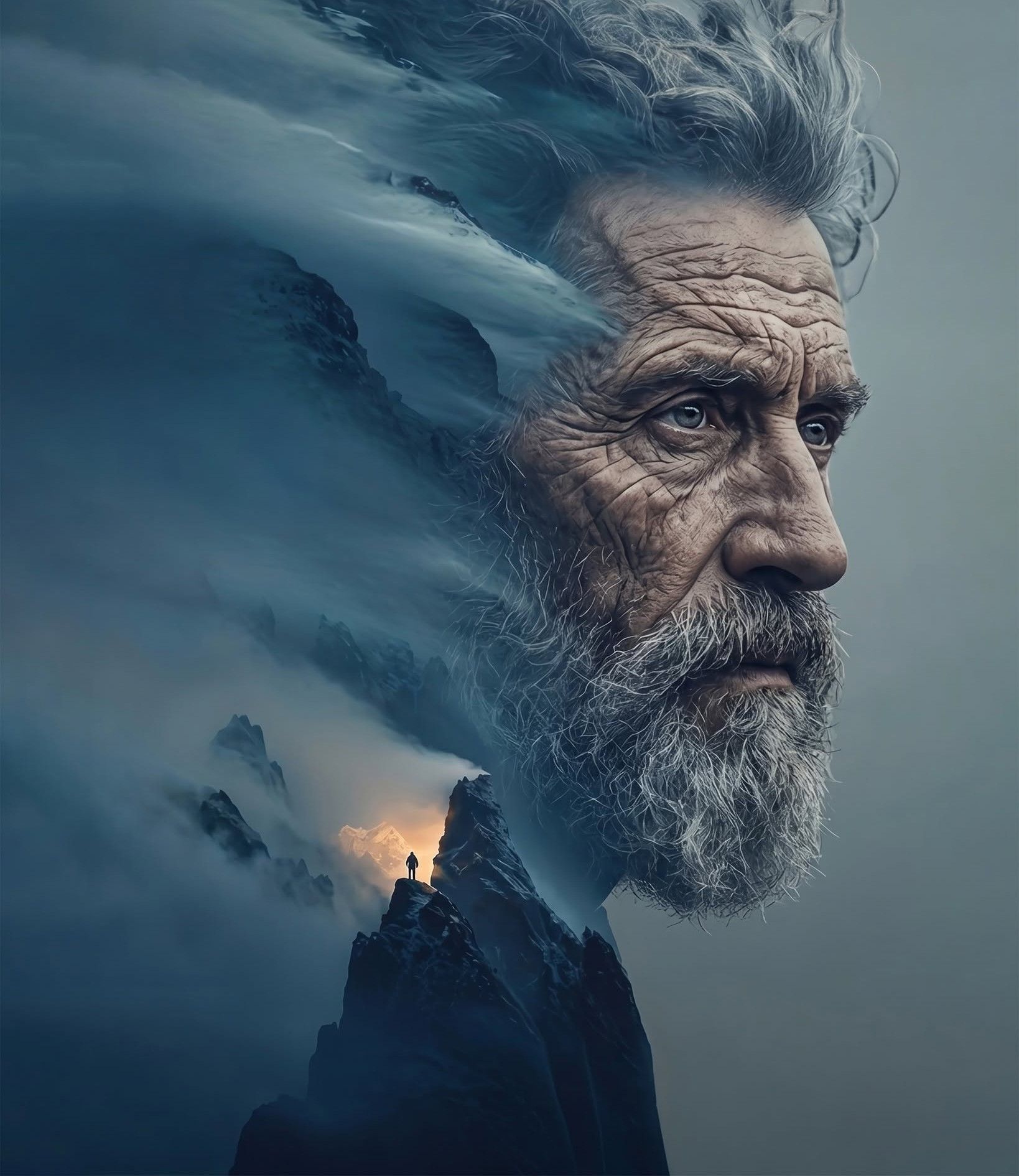 Windswept Elder: Mountain Soul Double Exposure