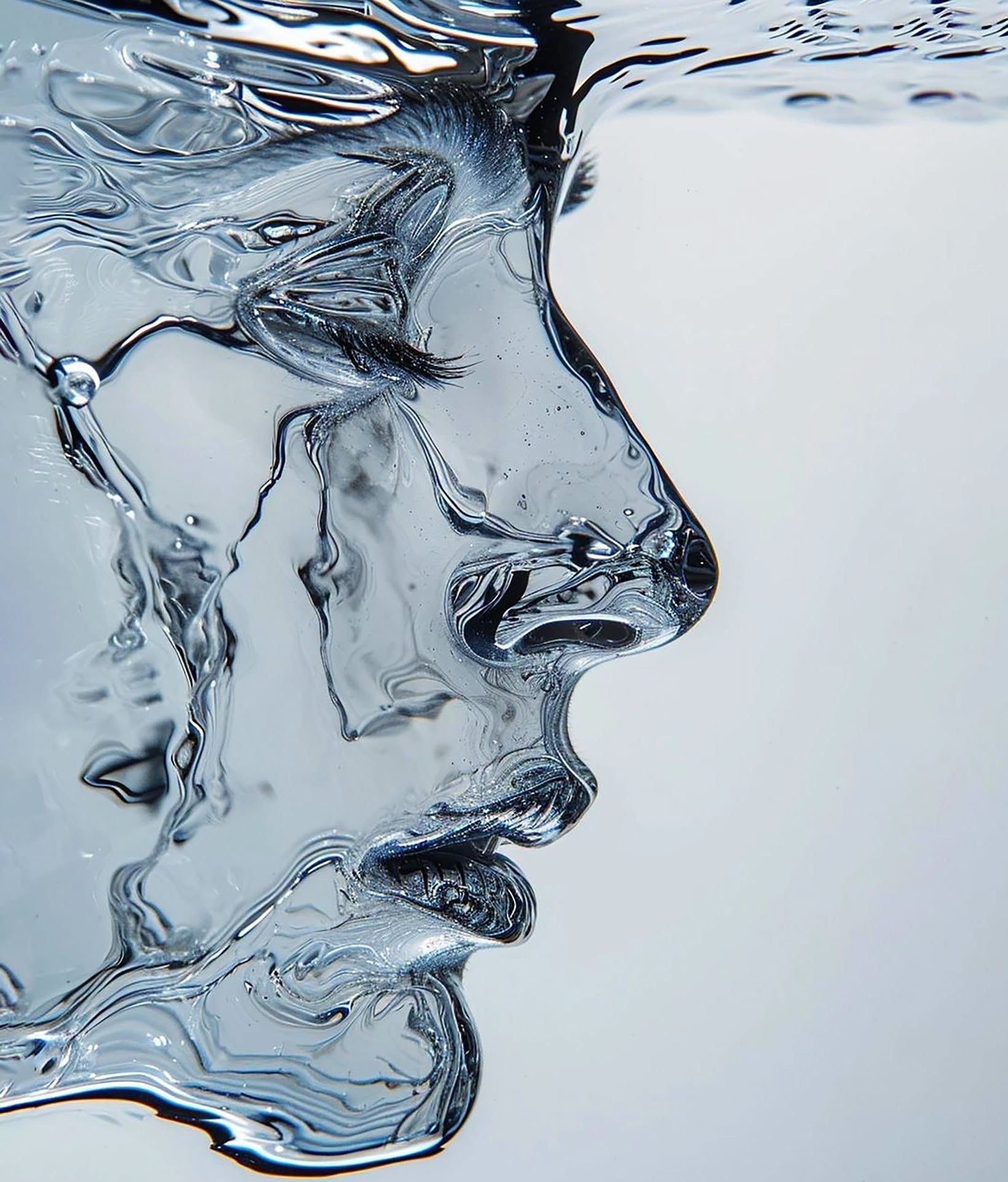 Liquid Sculpted Glass Face