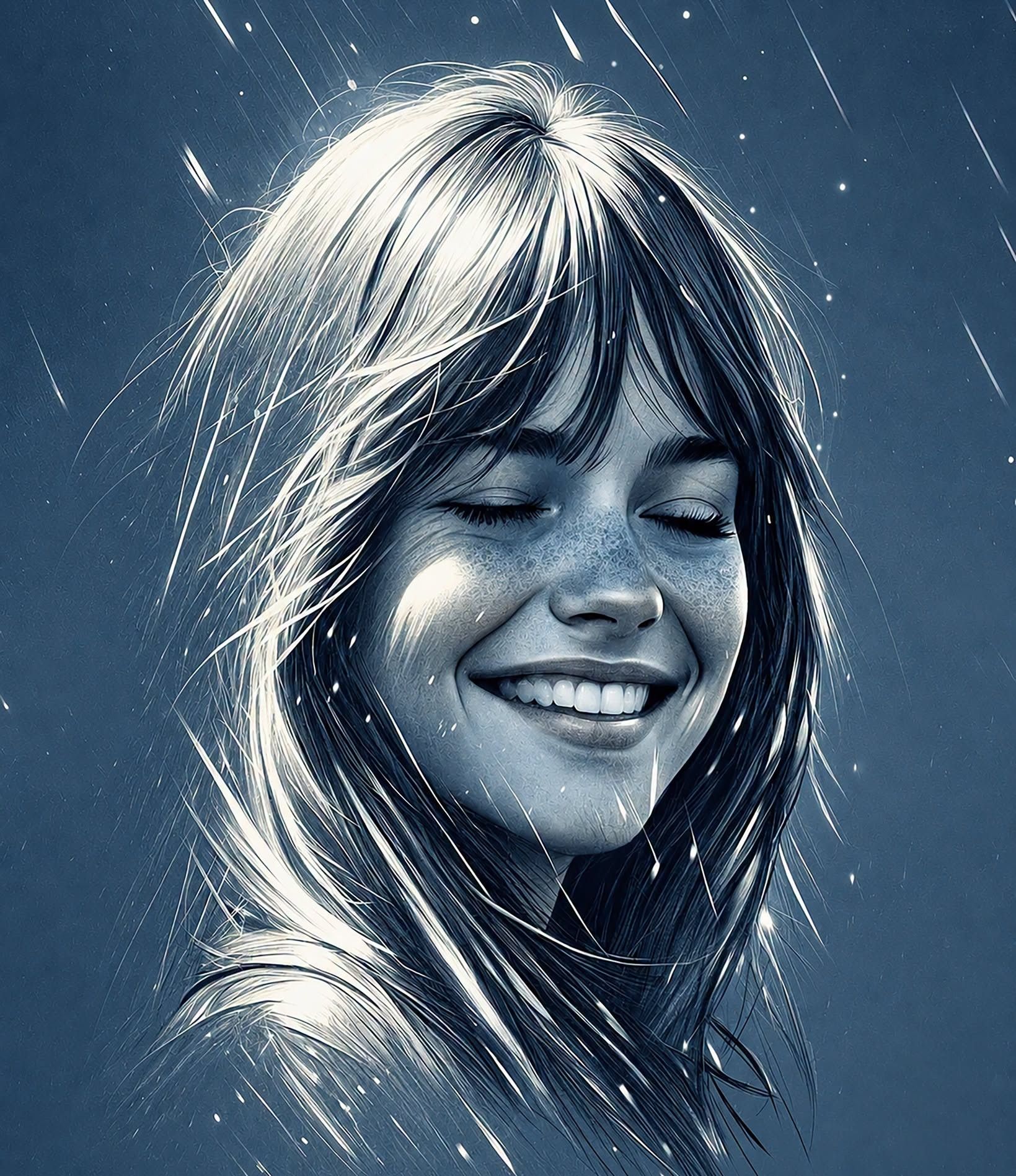 Dreamy Blue Starlight Woman Portrait