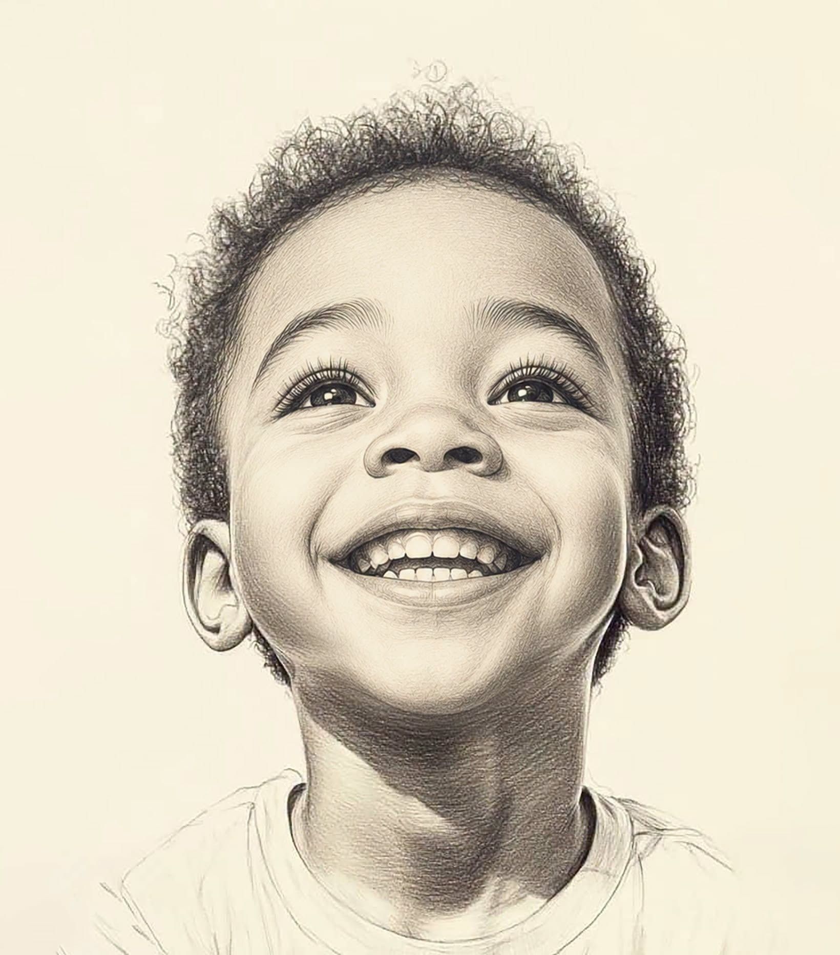 Joyful Child Monochrome Pencil Sketch