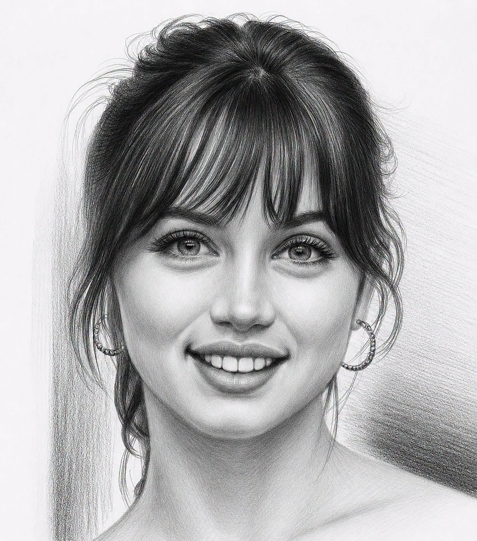 Hyperreal Graphite Portrait: Serene Young Woman