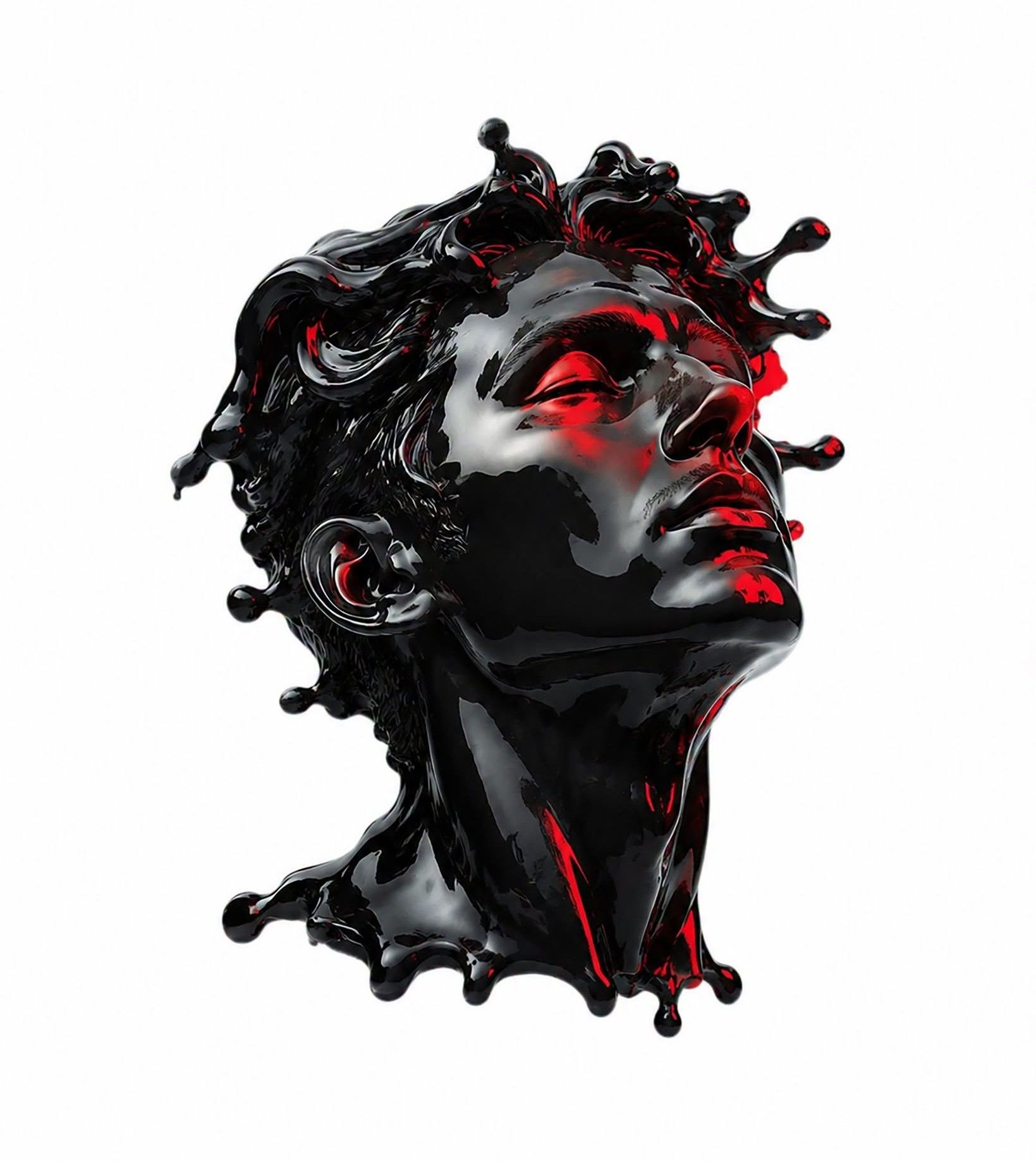Molten Black Bust, Red Neon Glow