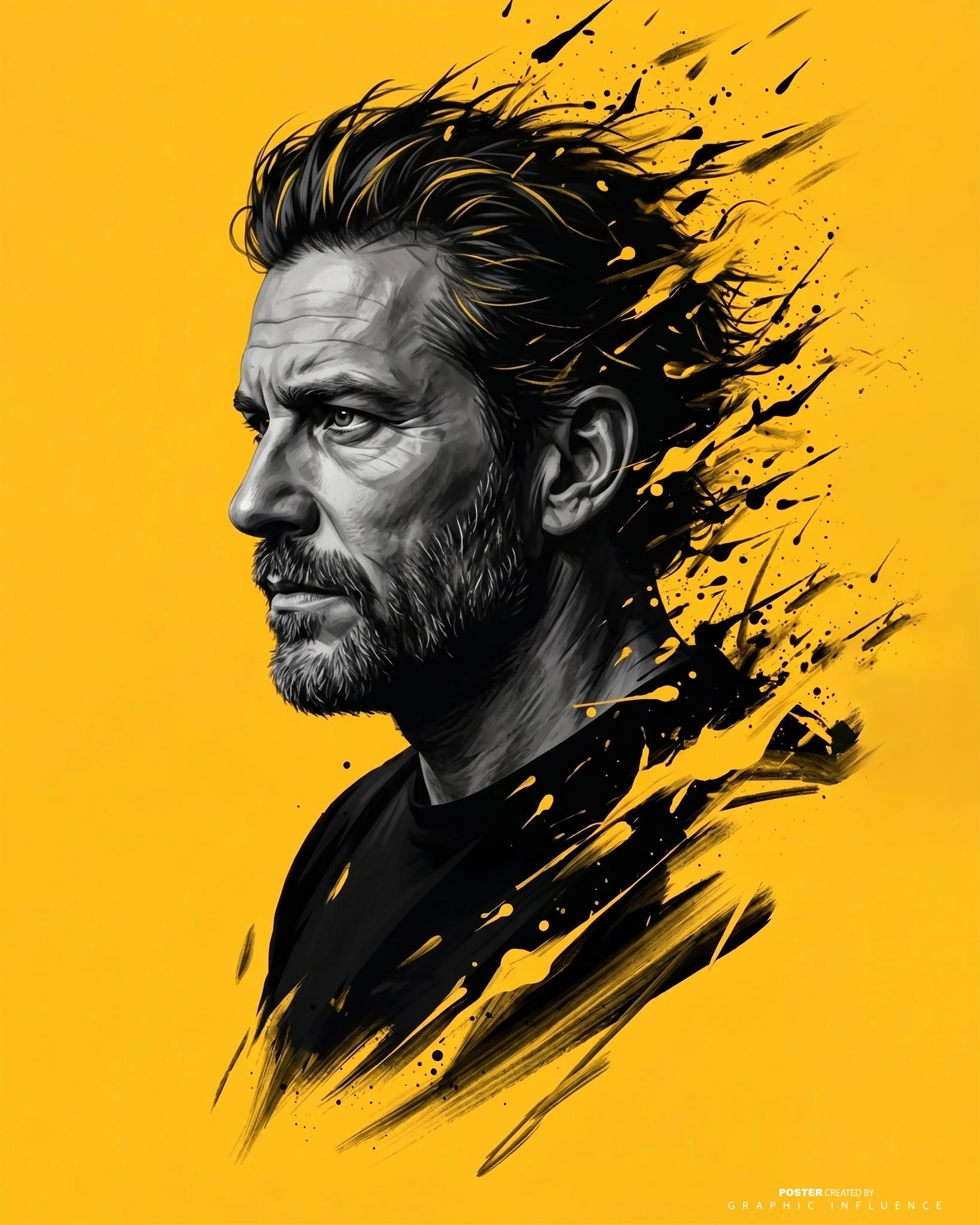 Dynamic Ink Splatter Rugged Man Yellow