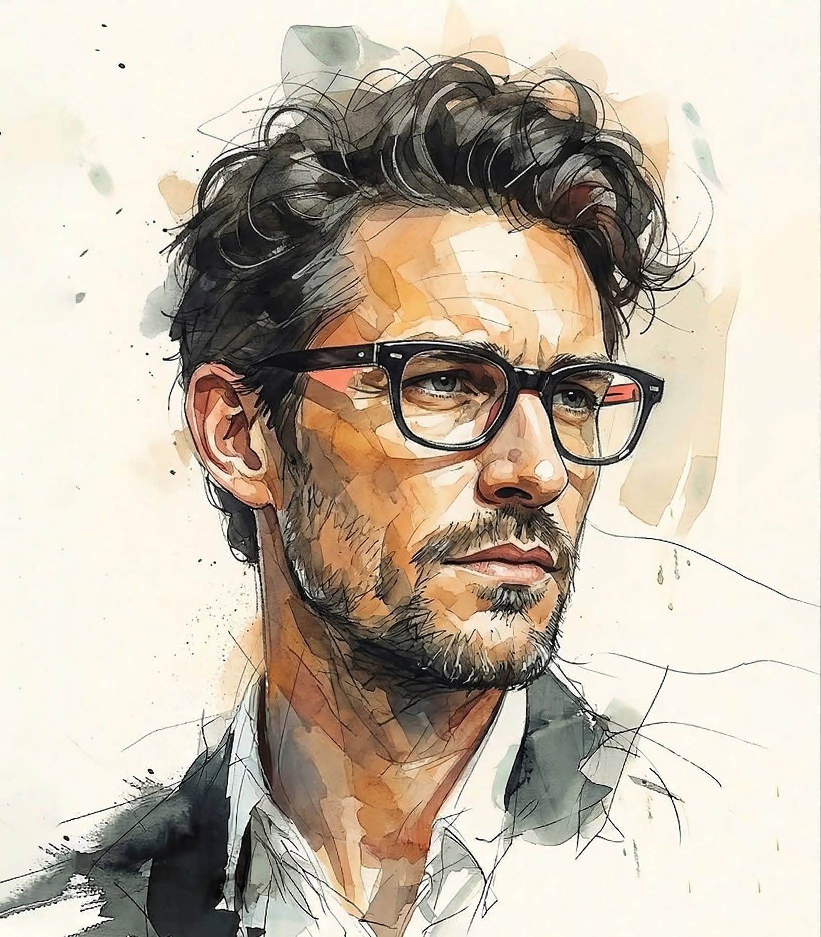 Stylized Watercolor Man, Editorial Elegance