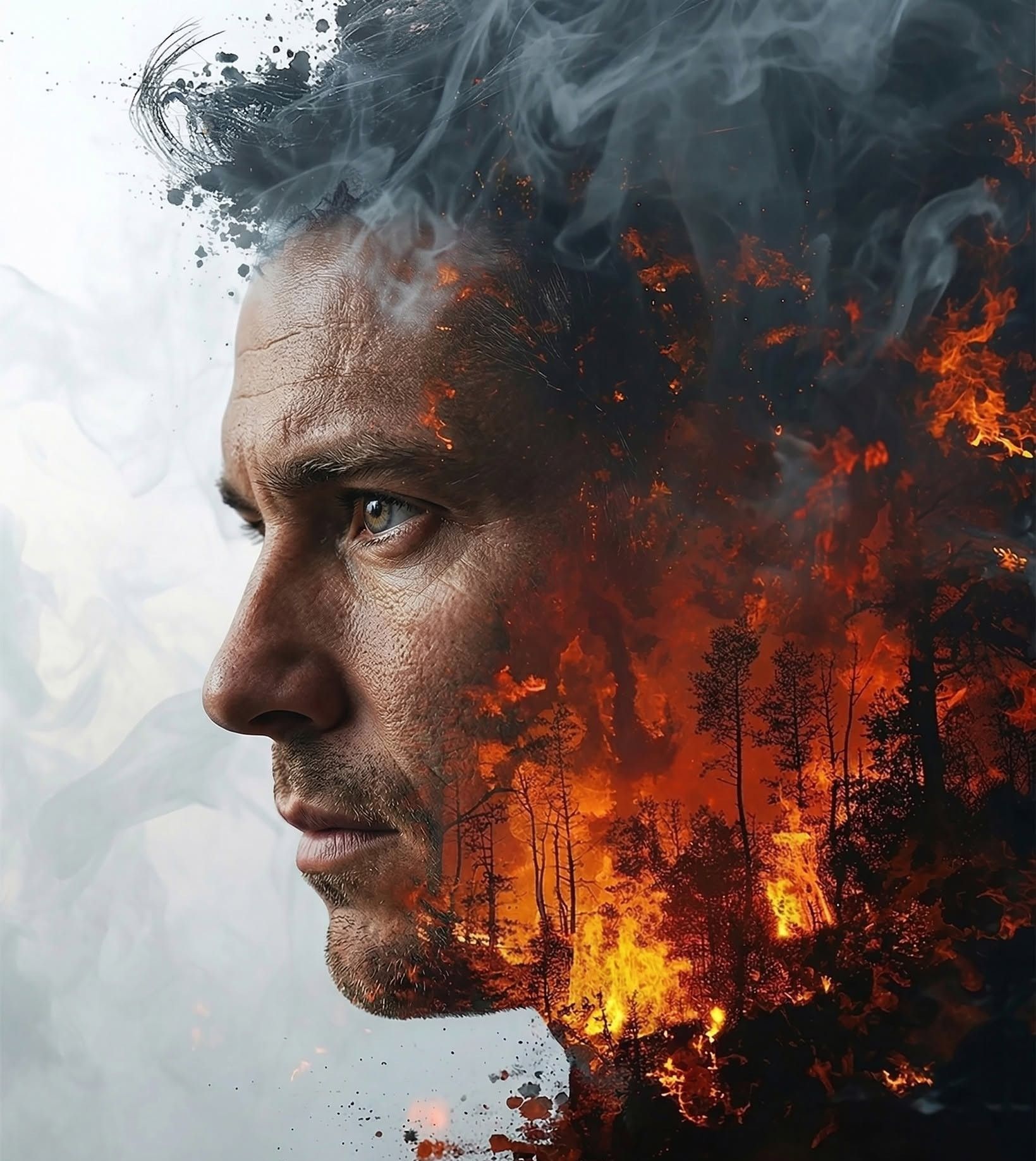 Burning Mind: Cinematic Wildfire Portrait