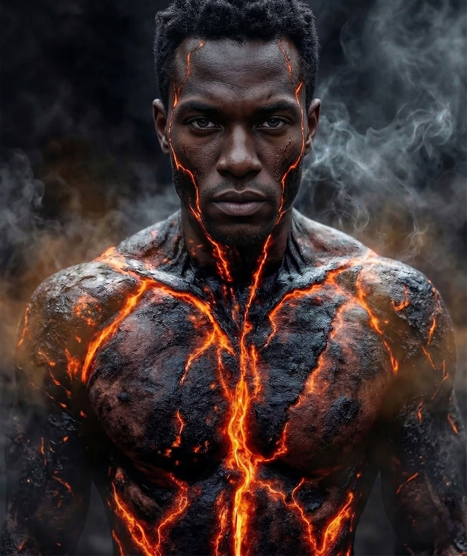 Volcanic Man: Glowing Lava Cracks