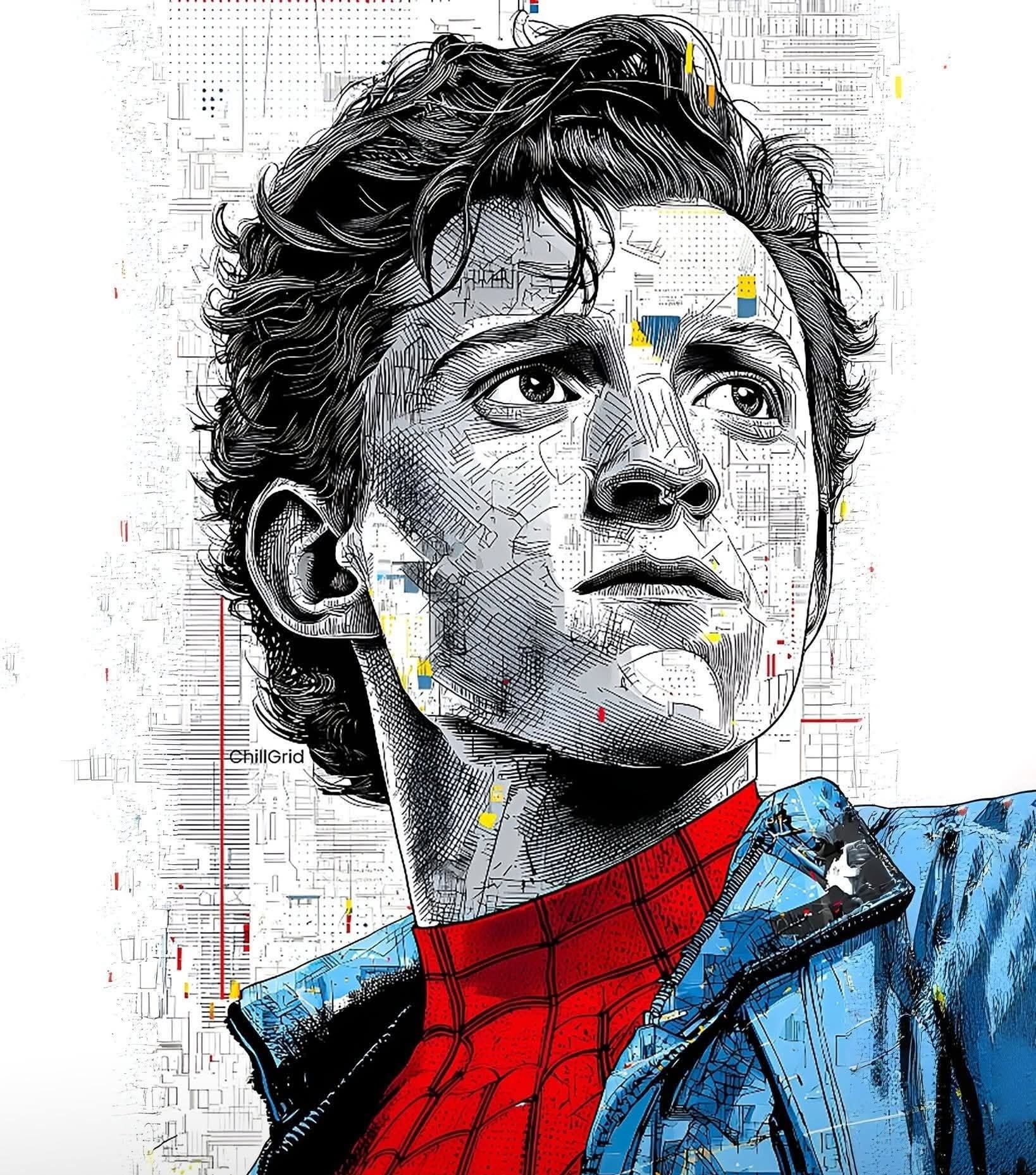 Geometric Cyber-Spider: Blueprint Digital Portrait