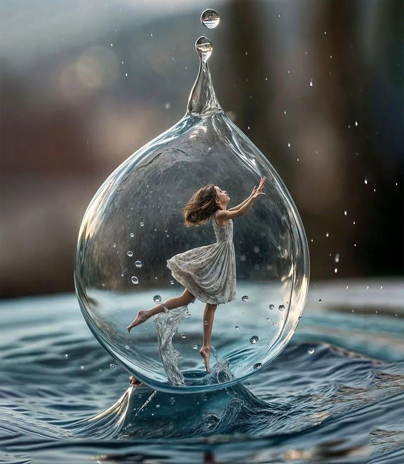 Woman Trapped in Crystal Droplet