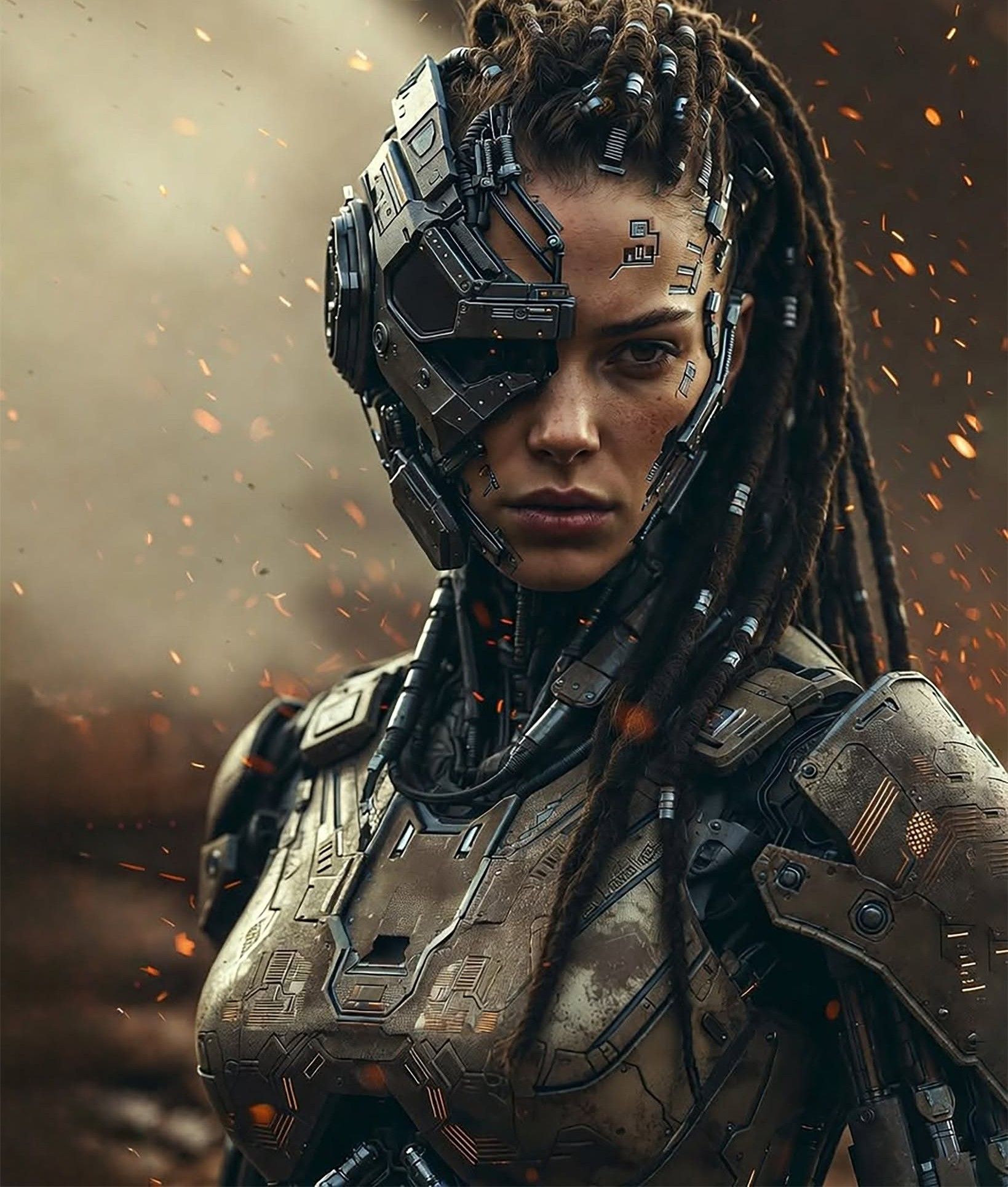 Intense Cyberpunk Cyborg Warrior