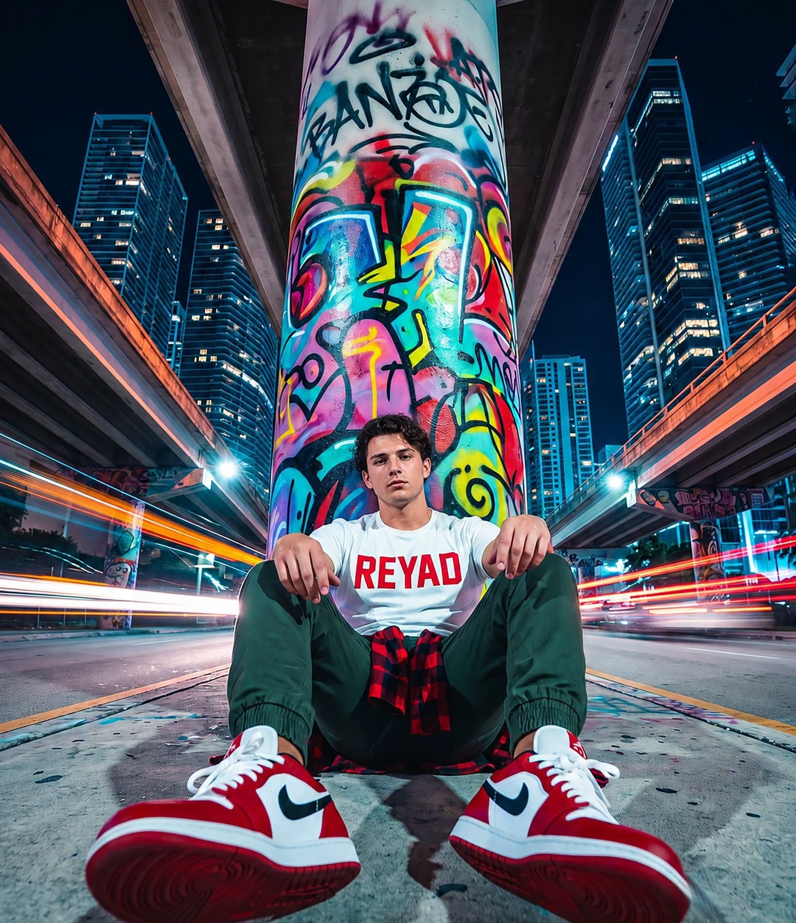 Reyad Under Neon Overpass Graffiti