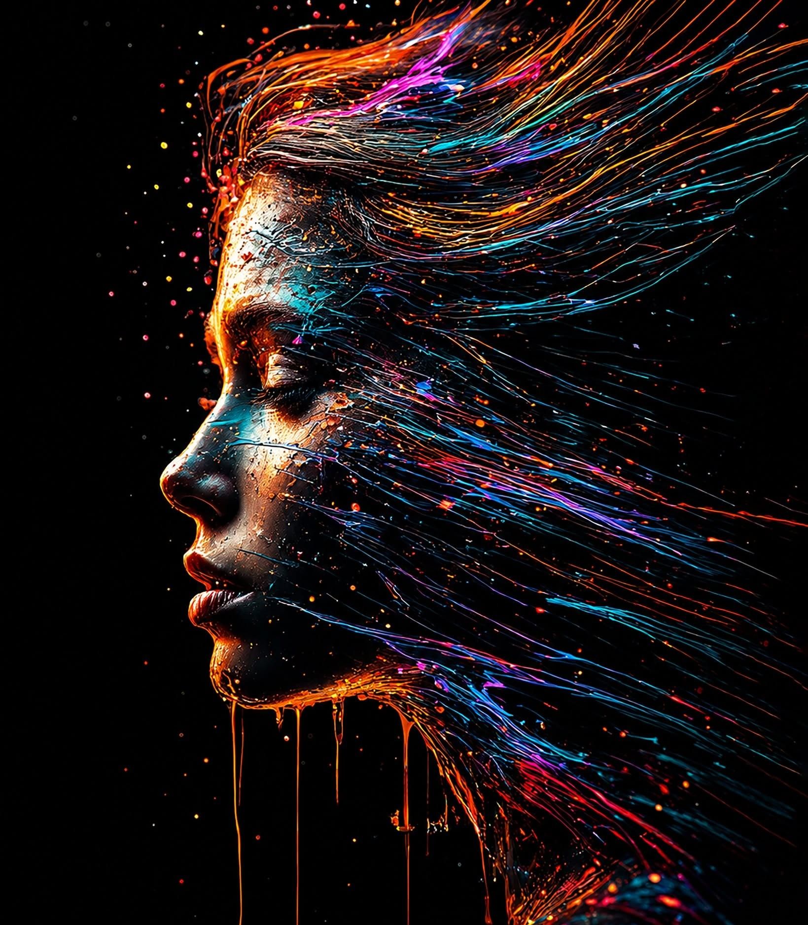 Neon Cosmic Flow Drip Portrait