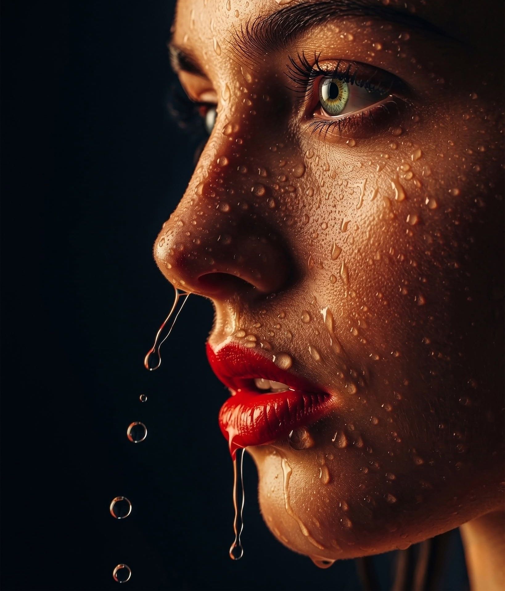 Cinematic Wet Portrait: Green Eye Glow