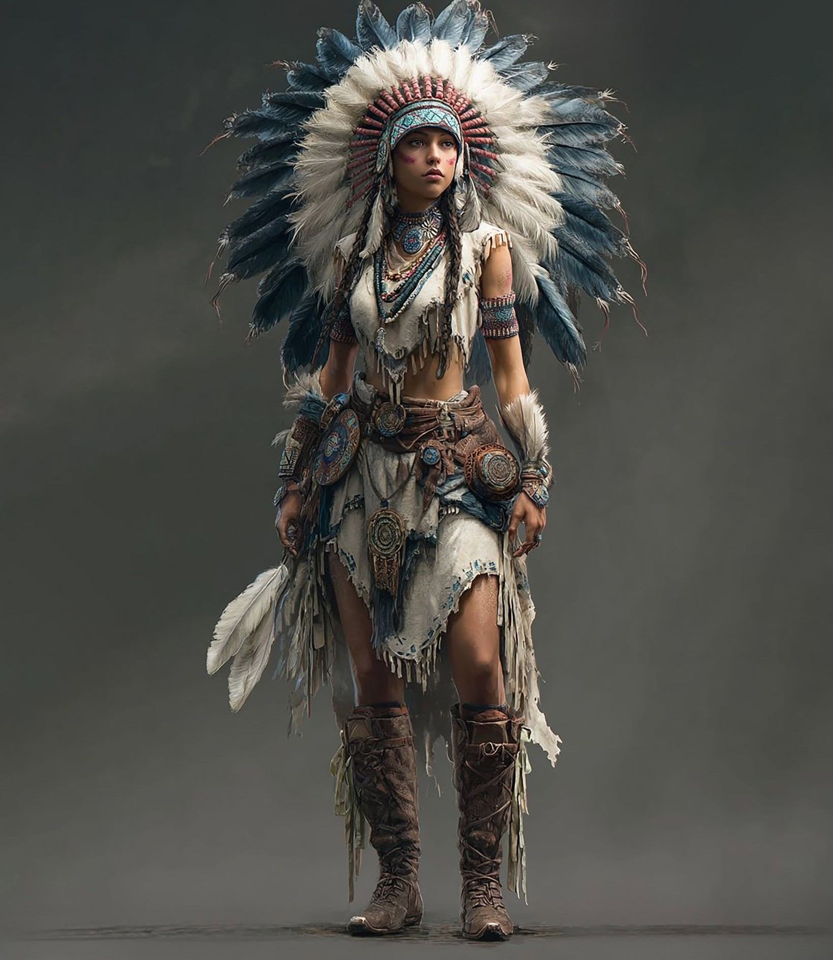 Epic Feathered Warrior Woman Portrait
