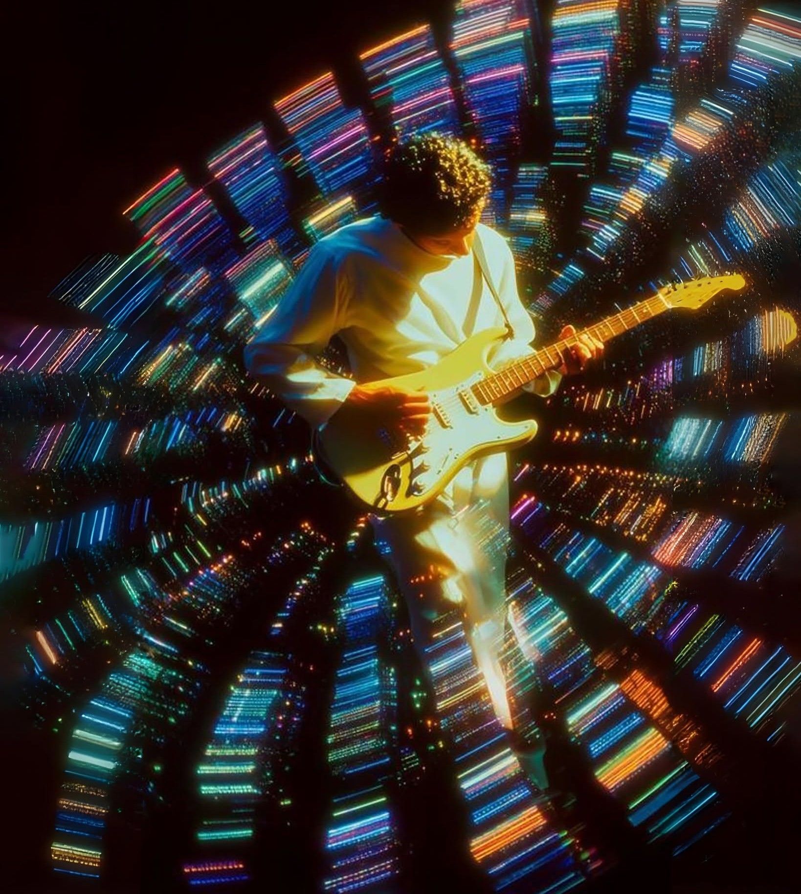 Cyberpunk Guitarist Neon Explosion