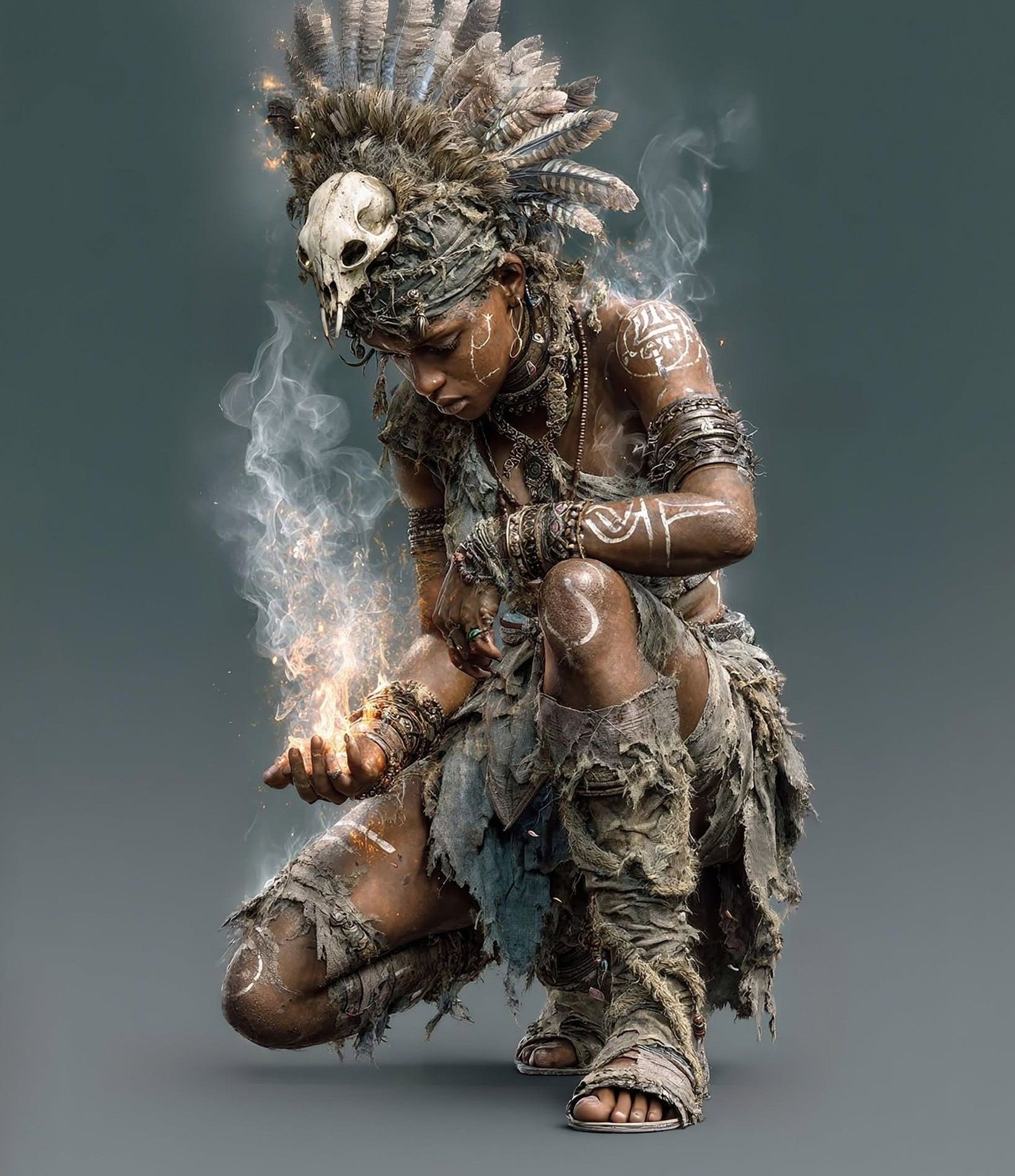 Dark Tribal Mystic with Ritual Flame