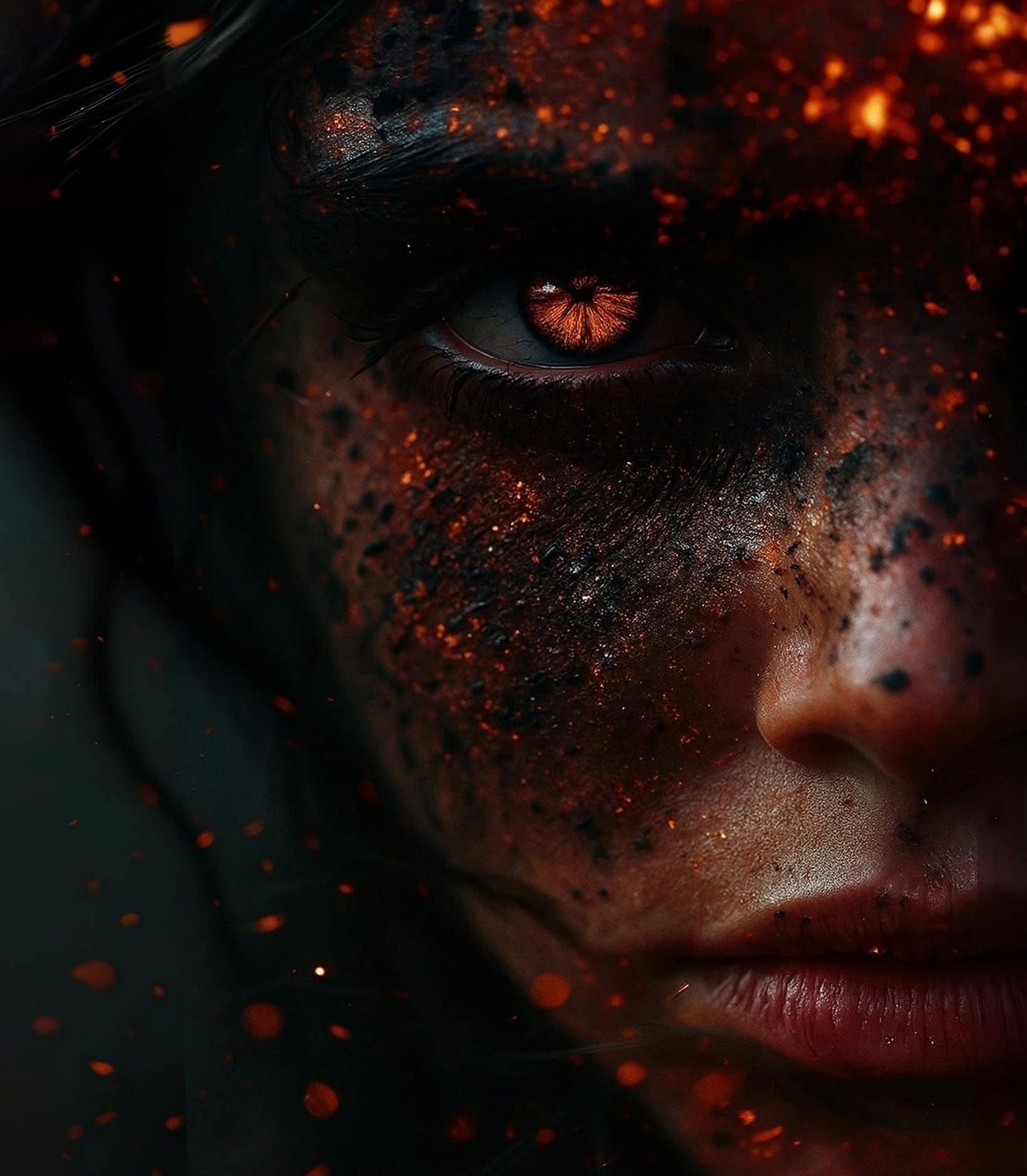 Molten Fire Warrior Emerges from Darkness