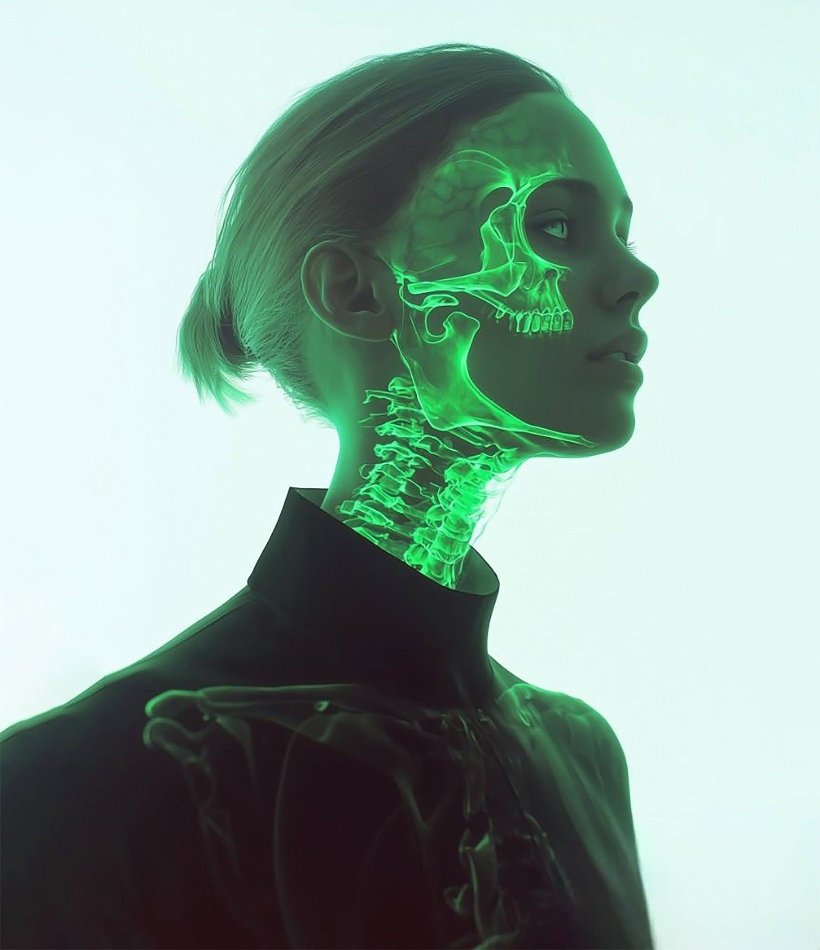 Futuristic Neon X-ray Skull Portrait