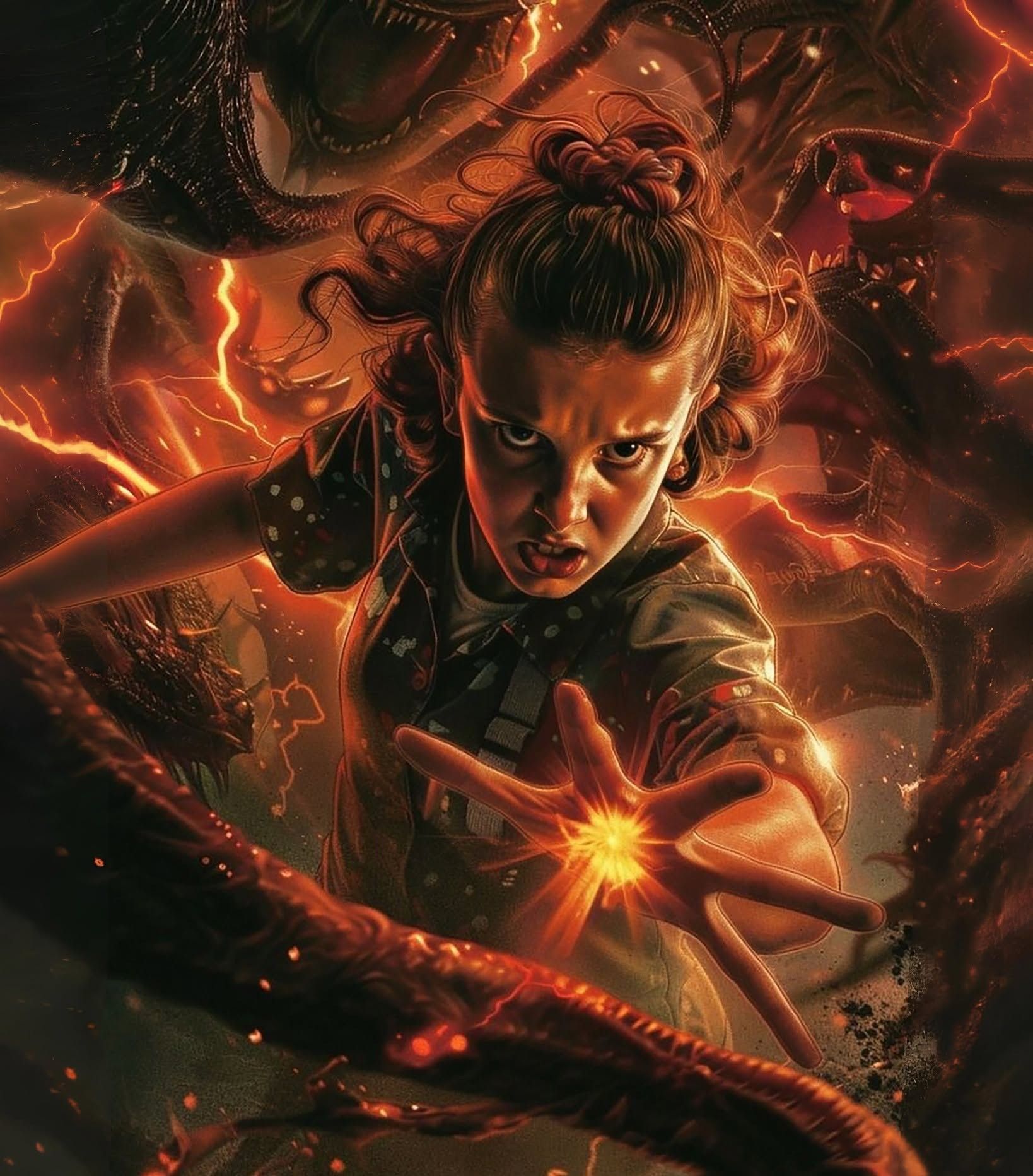 80s Psychic Girl Battles Dark Monsters
