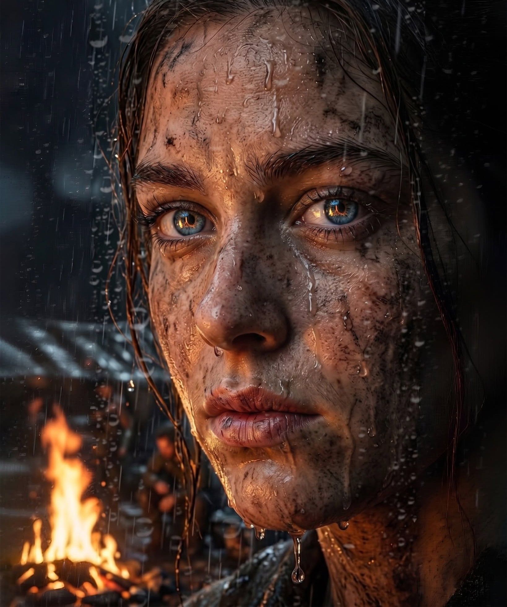 Rain-Soaked Fire Gaze