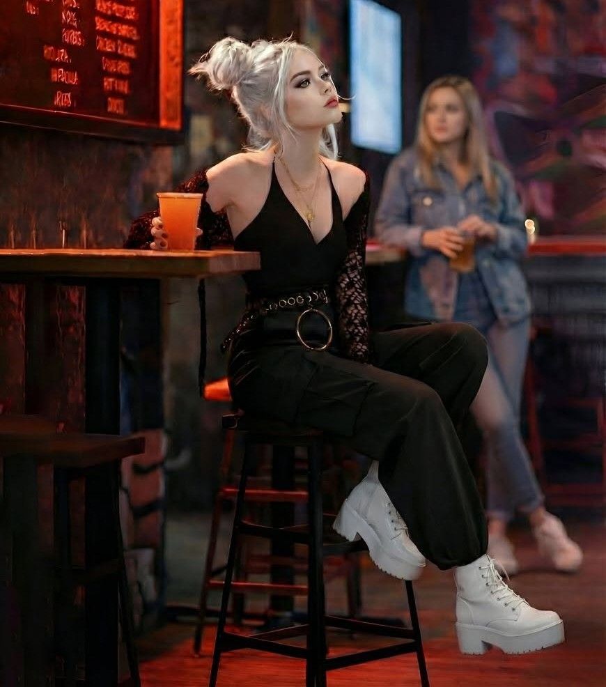 Silver Hair, Neon Bar: Urban Confidence