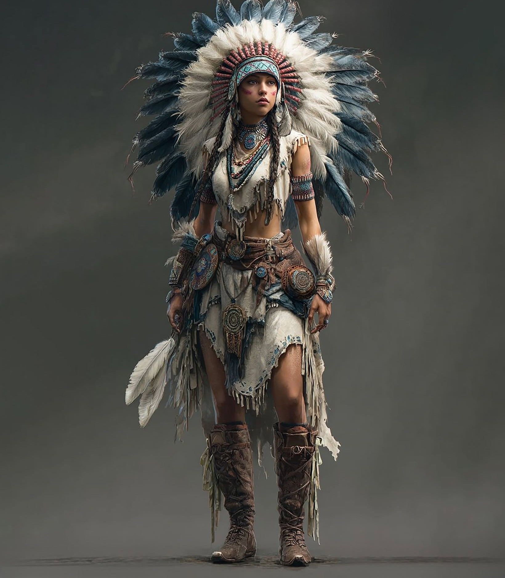 Epic Feathered Indigenous Warrior Woman
