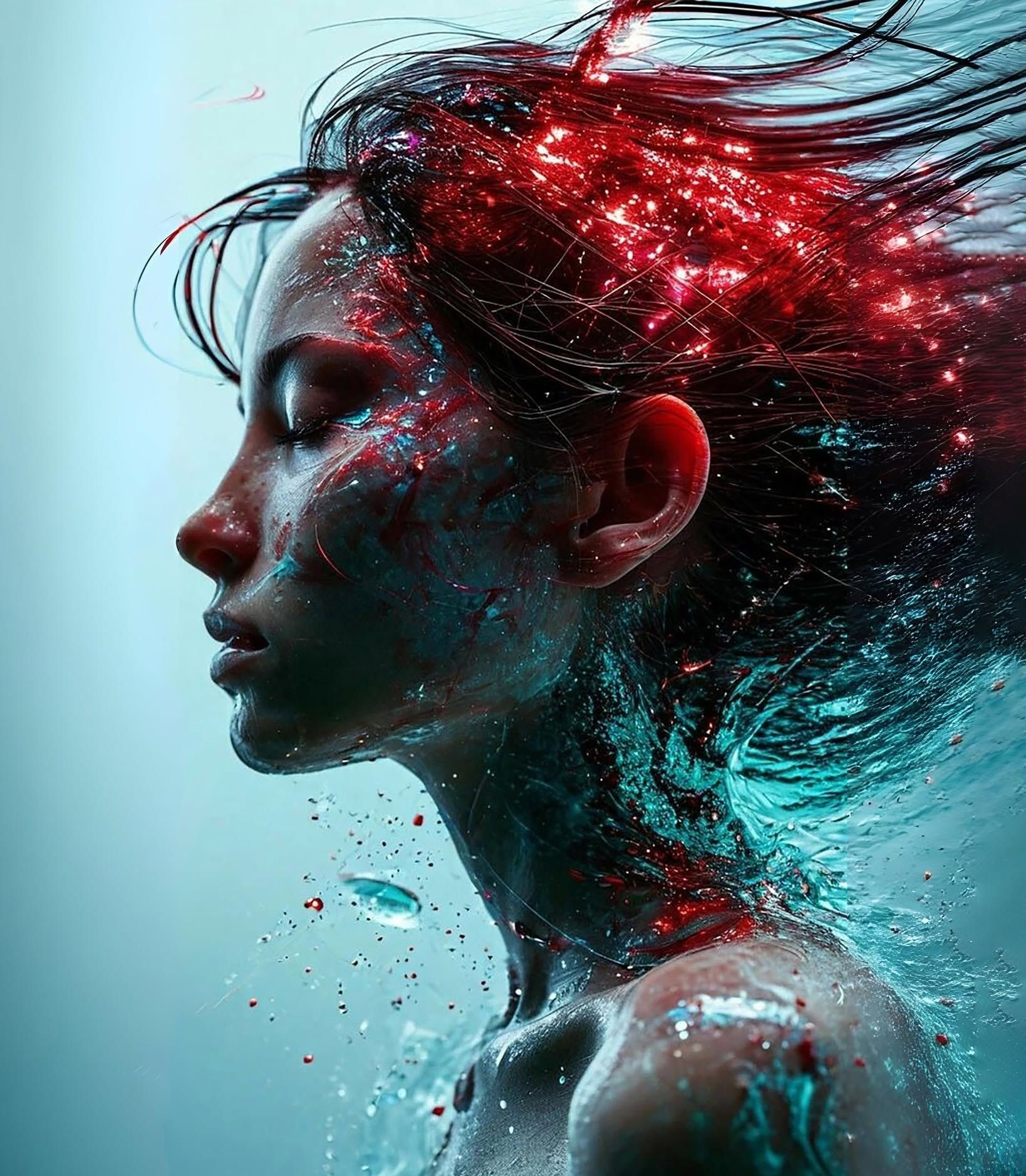 Ethereal Bloom: Crimson Water Spirit