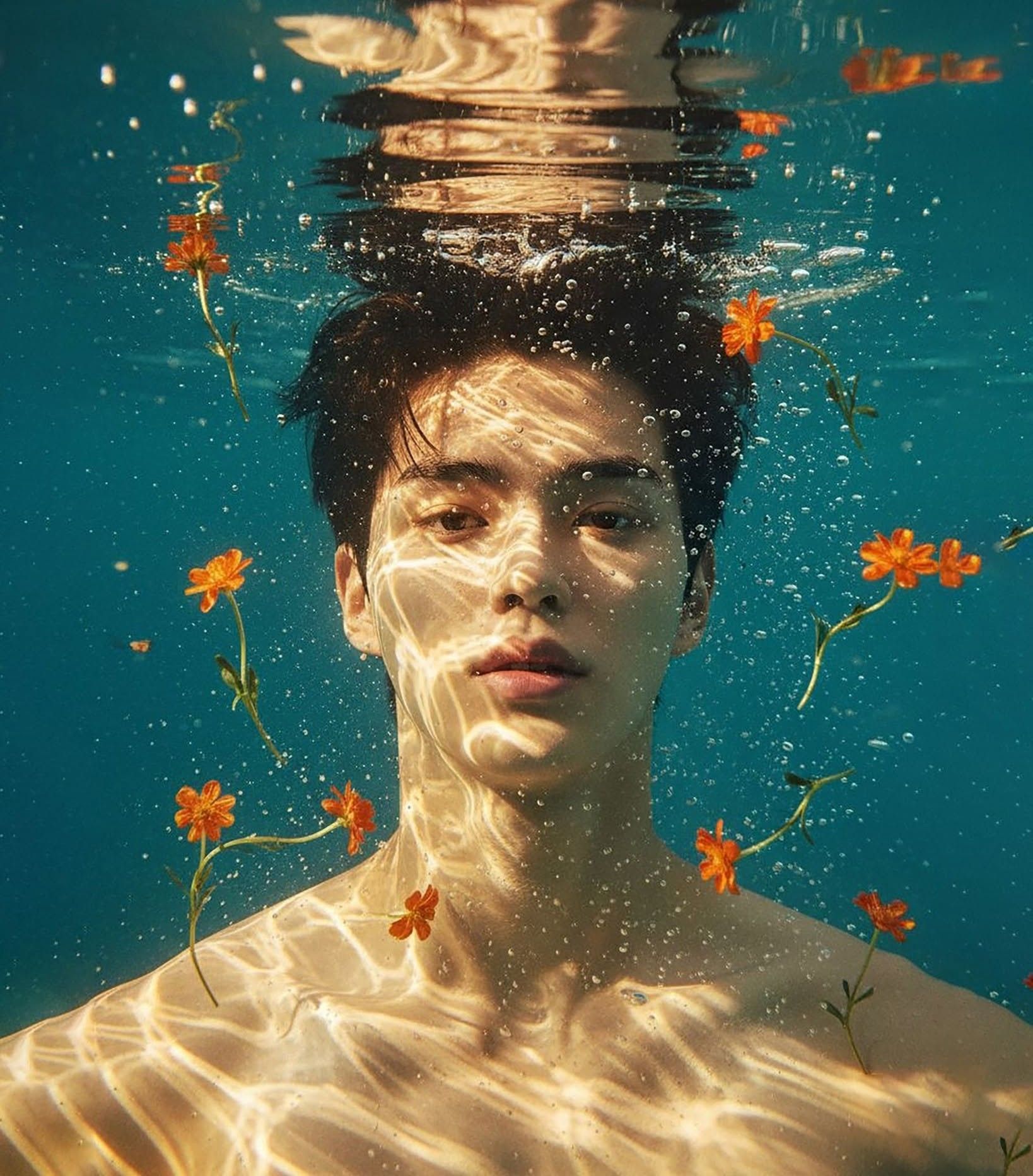 Golden Hour Underwater Bloom Portrait