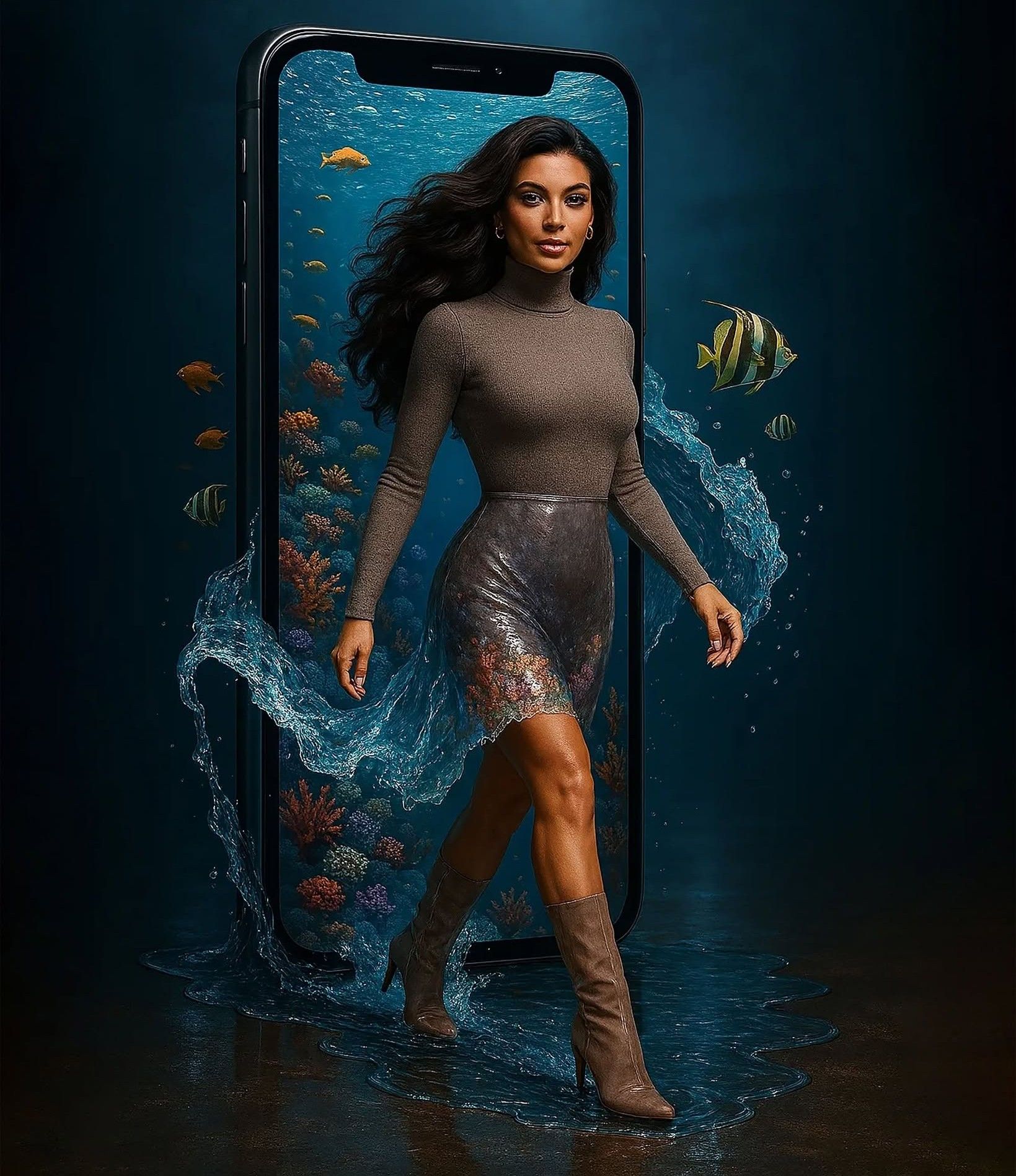 Woman Steps from Ocean Phone Portal