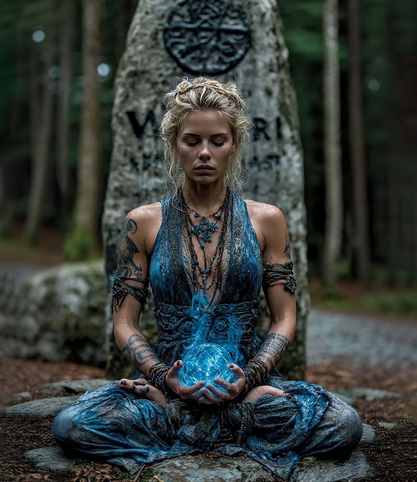 Mystical Forest Meditation, Glowing Blue Orb