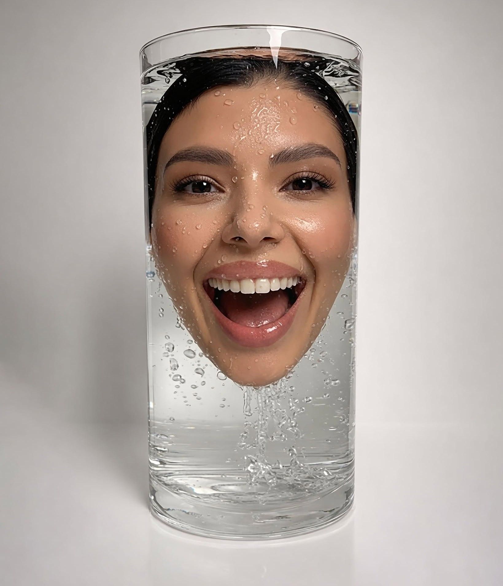 Hyperrealistic Smile in Water Glass