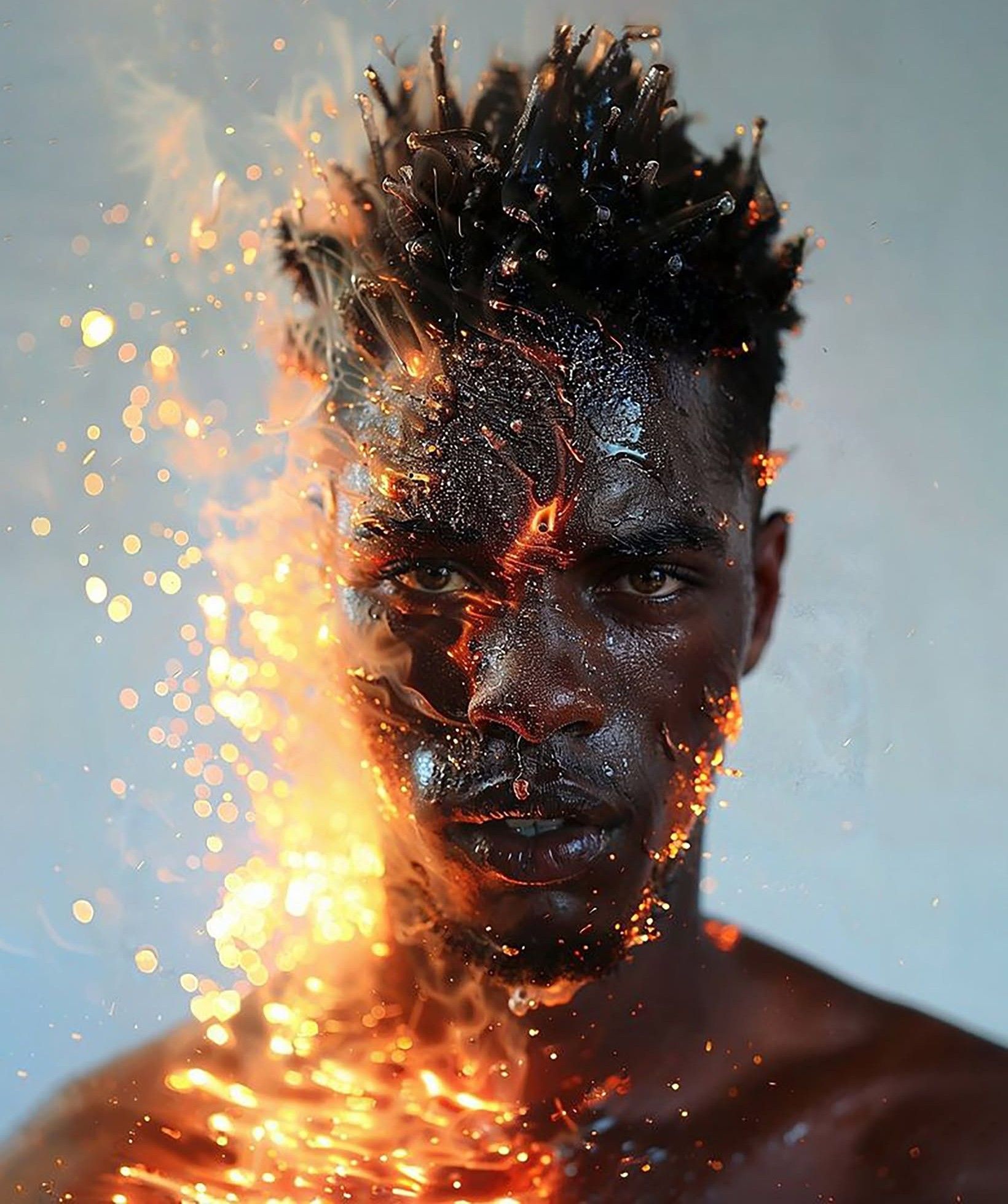 Volcanic Man Emerges From Fire