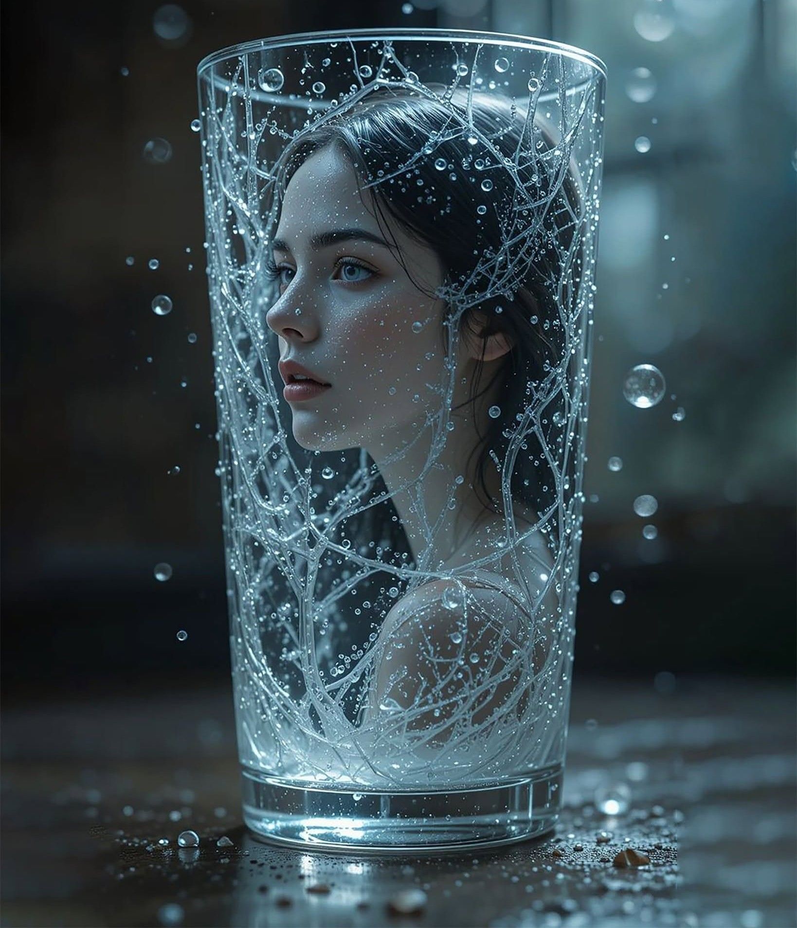 Surreal Woman Frozen in Glass Tumbler