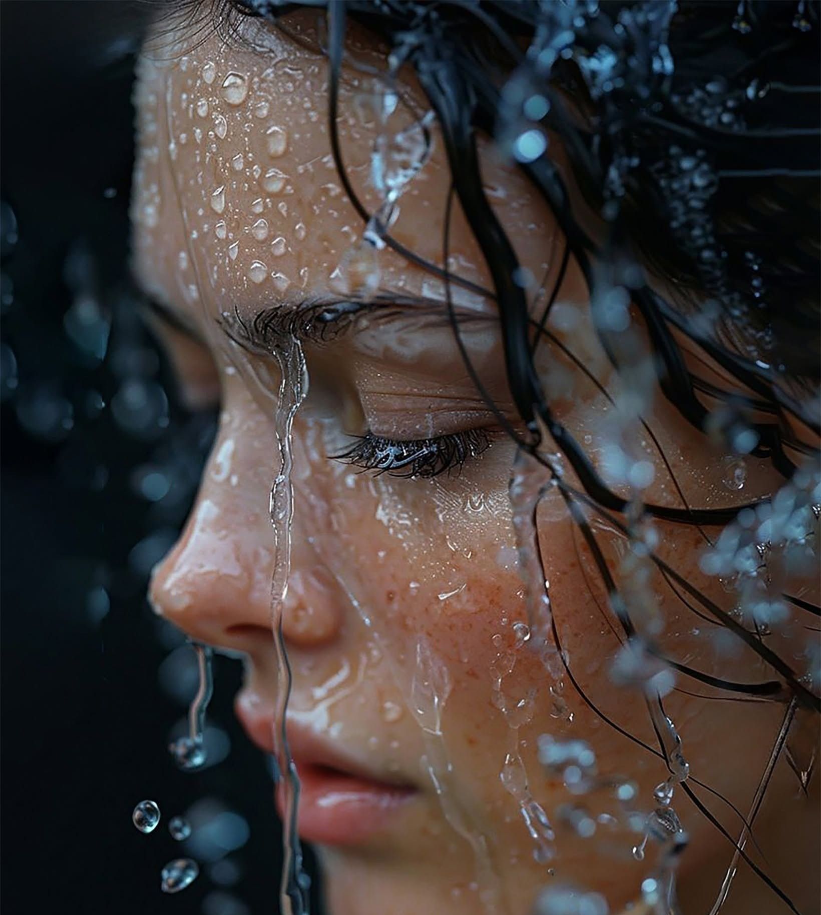 Wet Serenity: Cinematic Macro Portrait