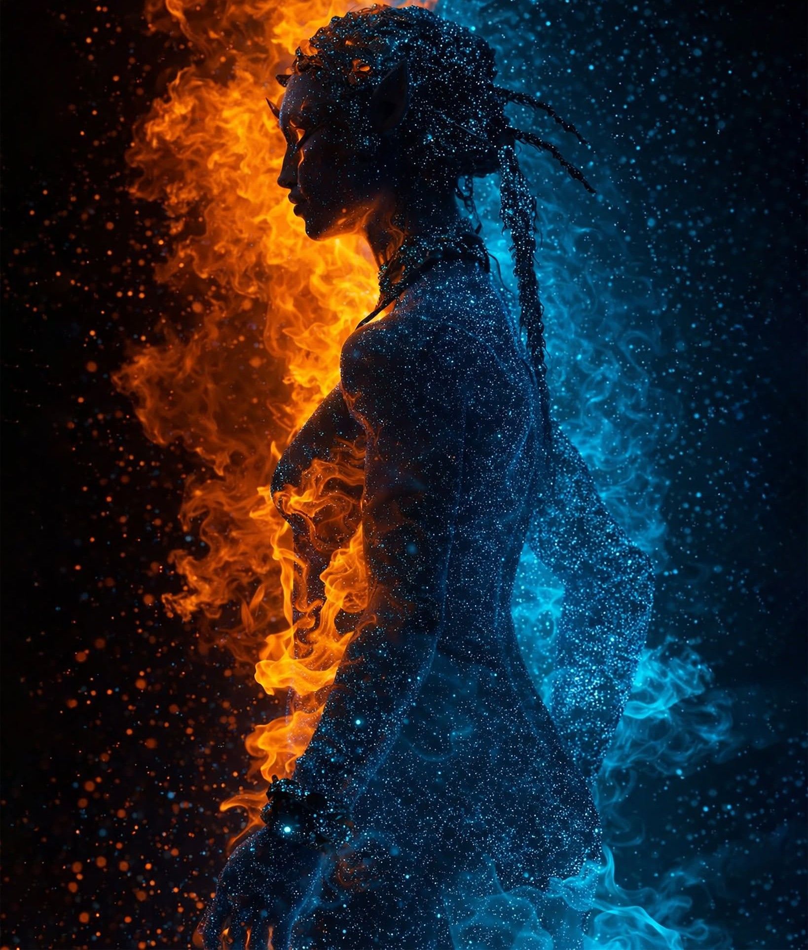 Elemental Duality: Cosmic Fire-Ice Queen