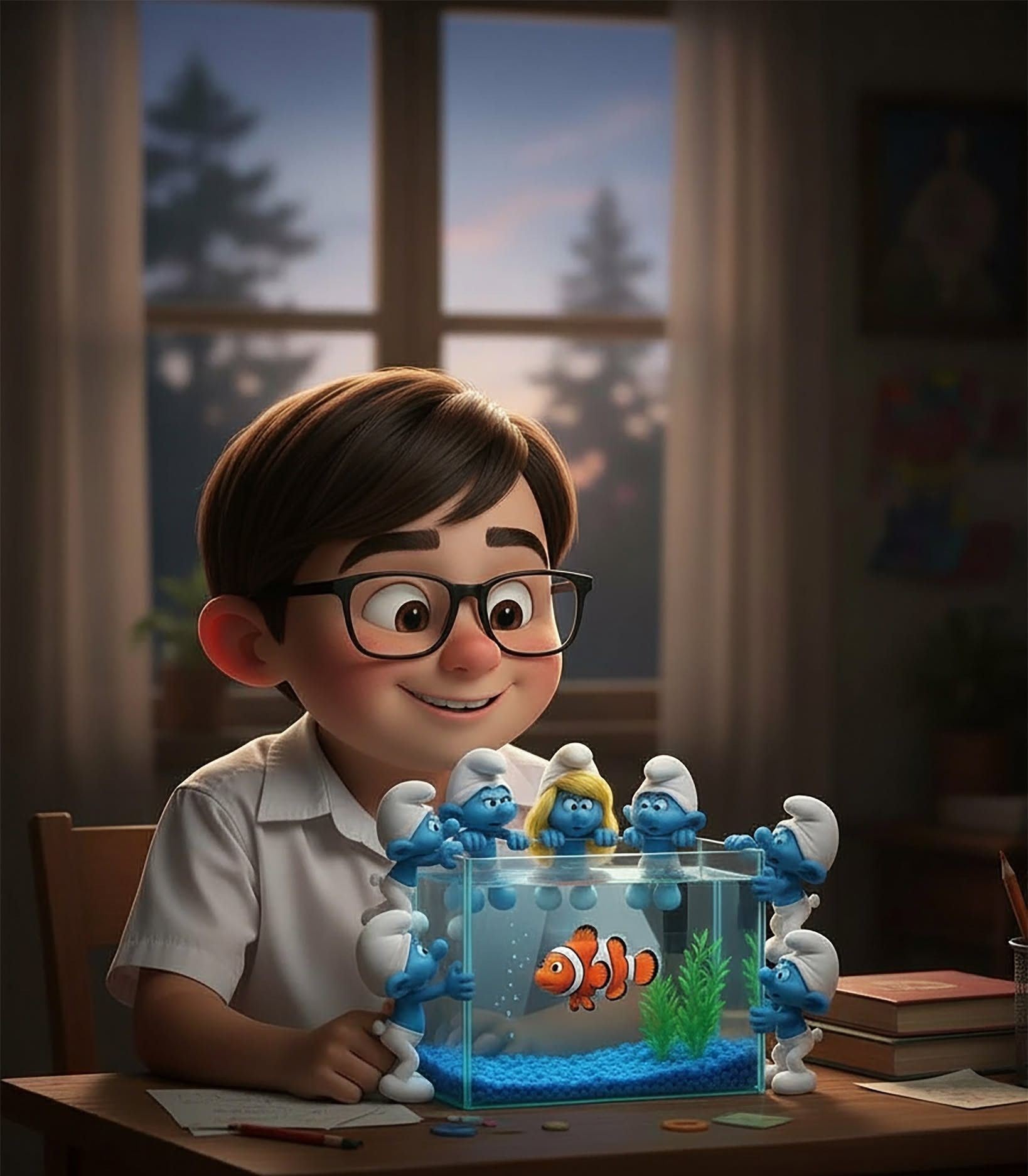 Smurfs Delivering Nemo to Smiling Boy