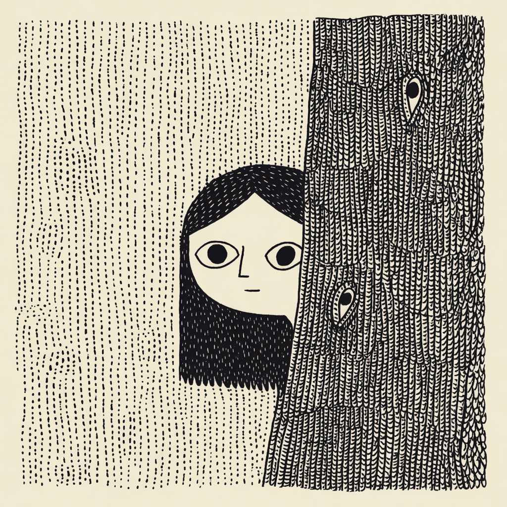 Within a tree lies the face of a cute girl