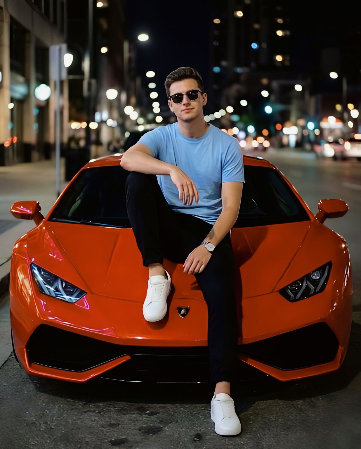 Midnight Red Lamborghini Rooftop Pose