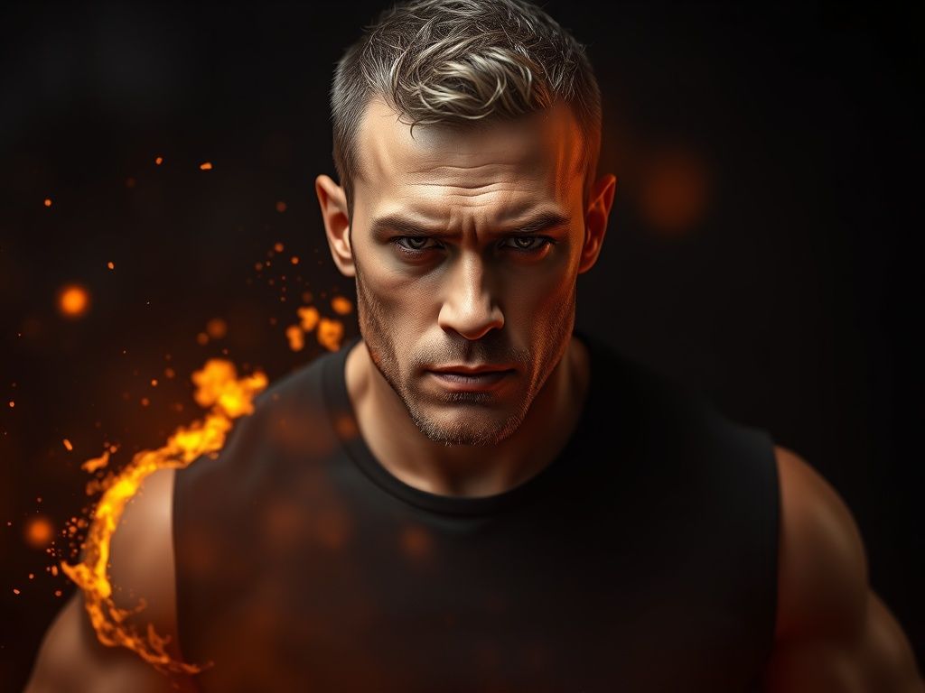 Cinematic dark portrait of a muscular man with
